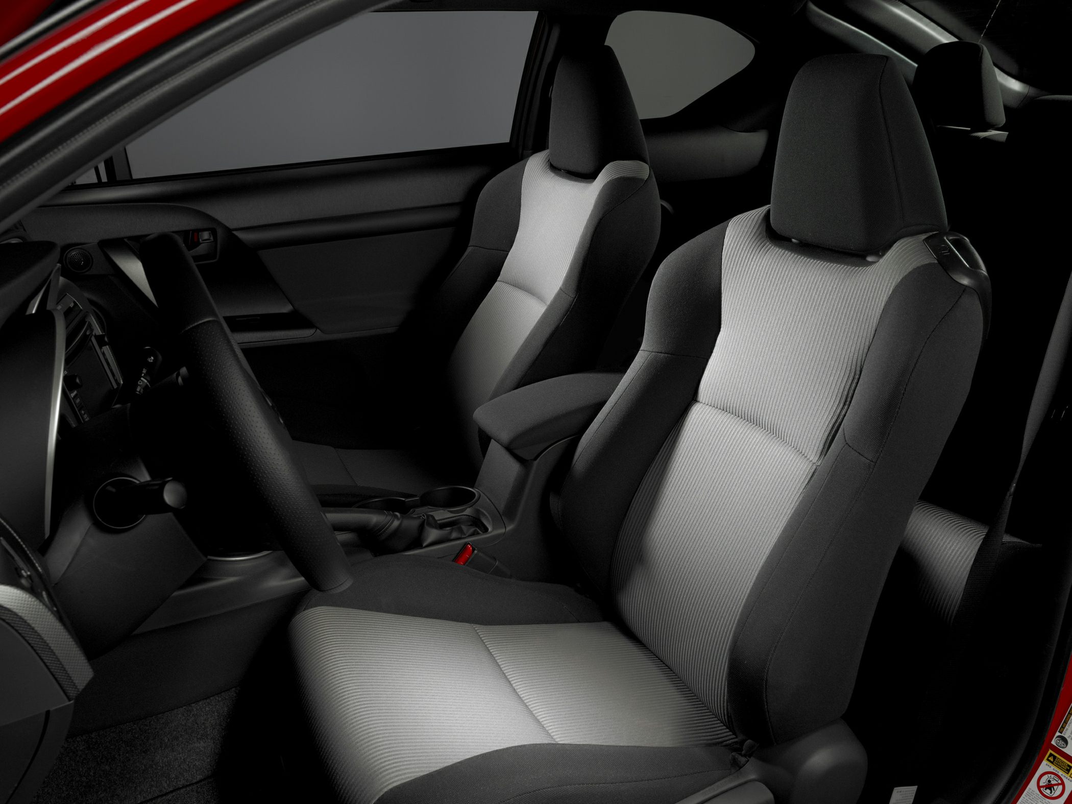 Two-tone fabric front seats and interior layout