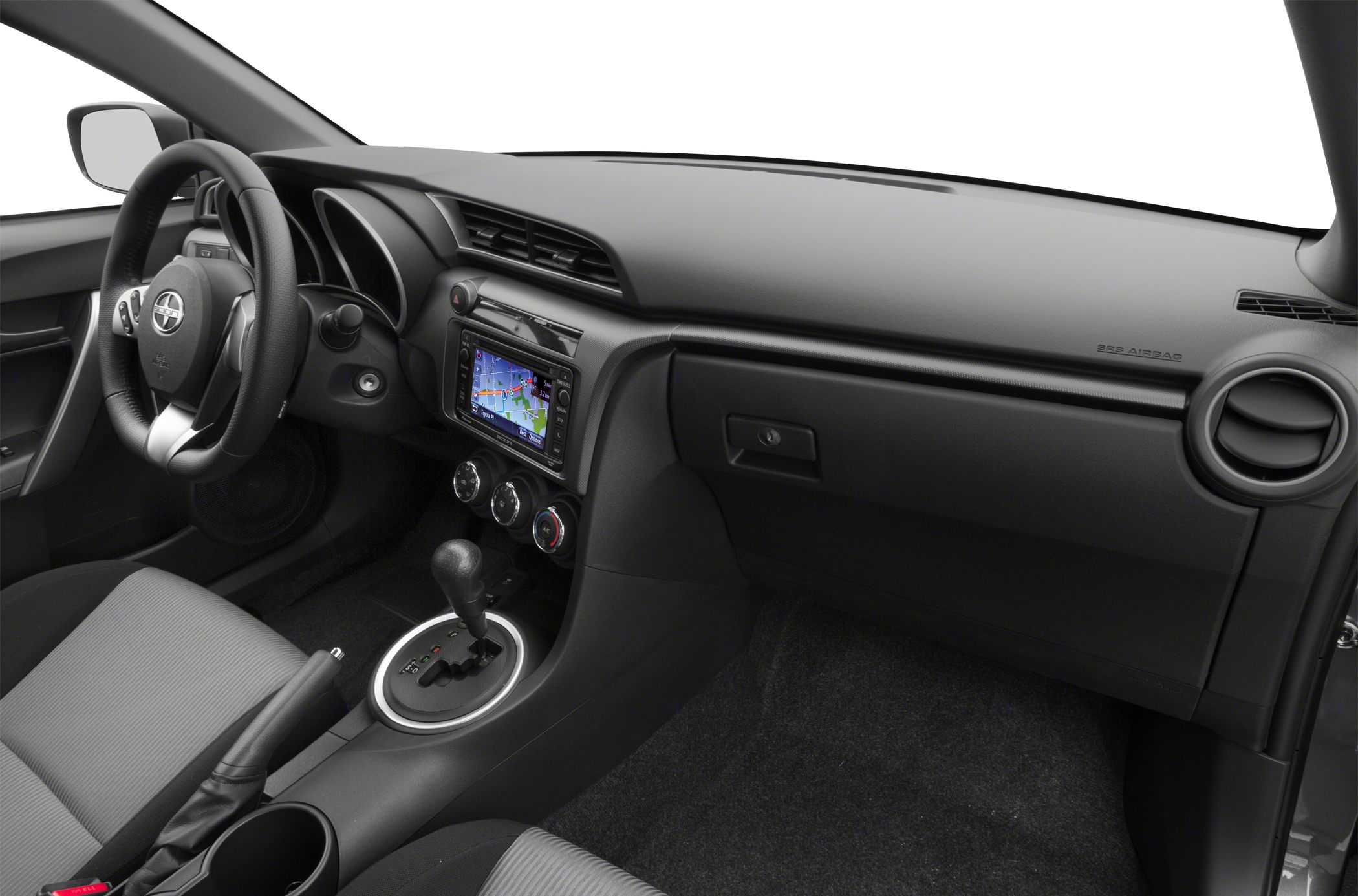 Modern car dashboard with infotainment and automatic gear shift