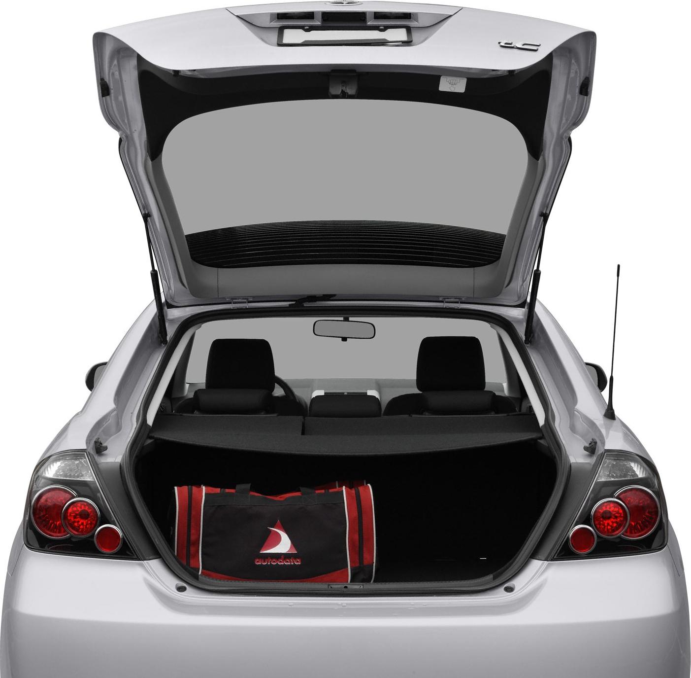Hatchback trunk open showing spacious cargo area and taillights