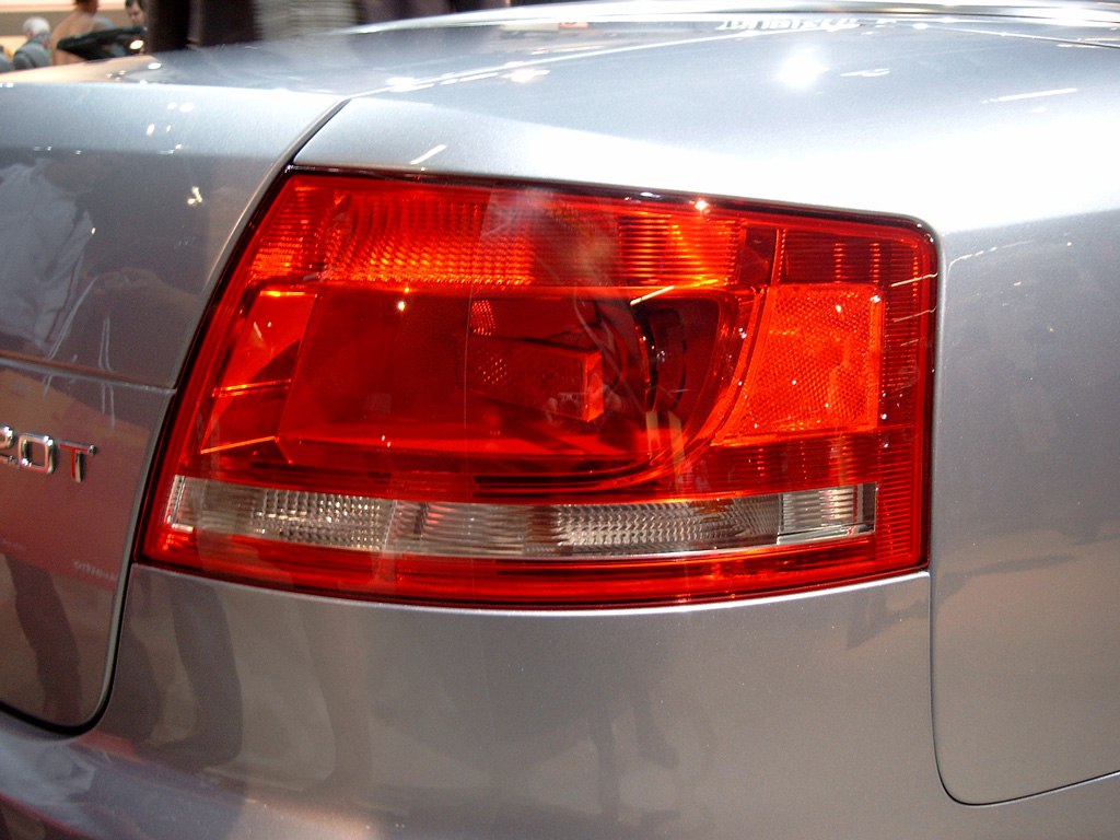 Close-up of a rear taillight on a silver car