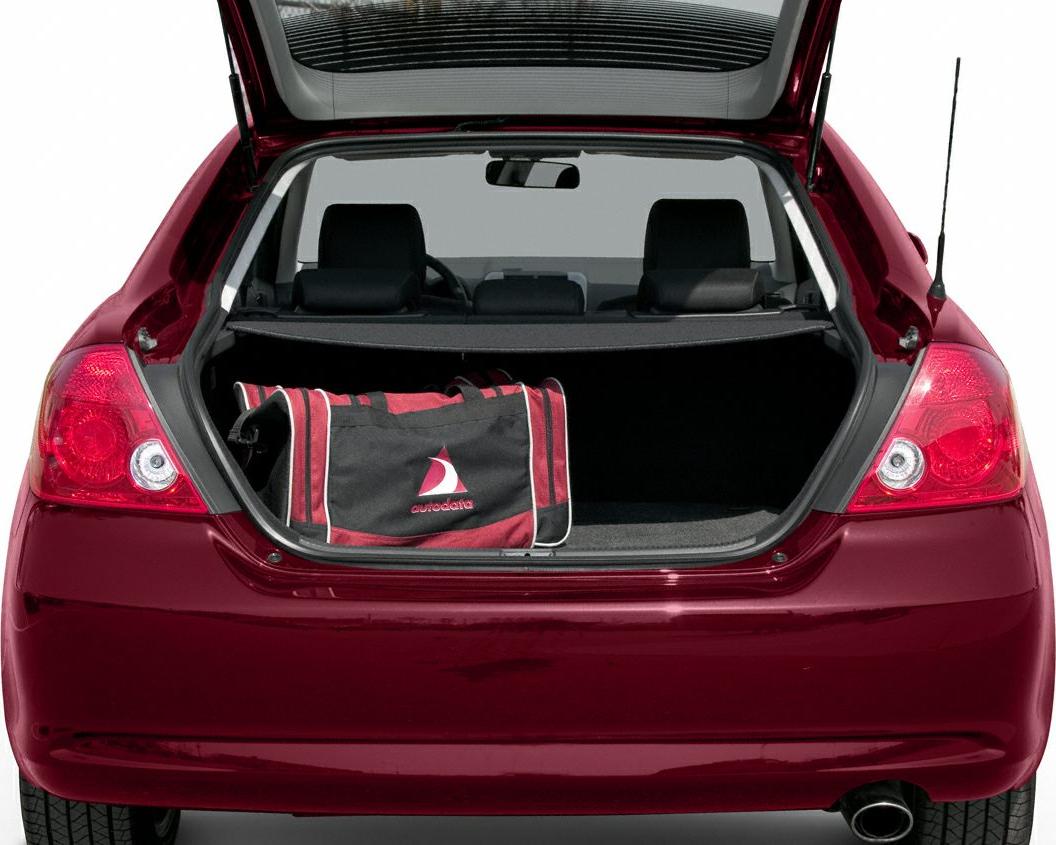 Open hatchback trunk showing cargo area with a bag