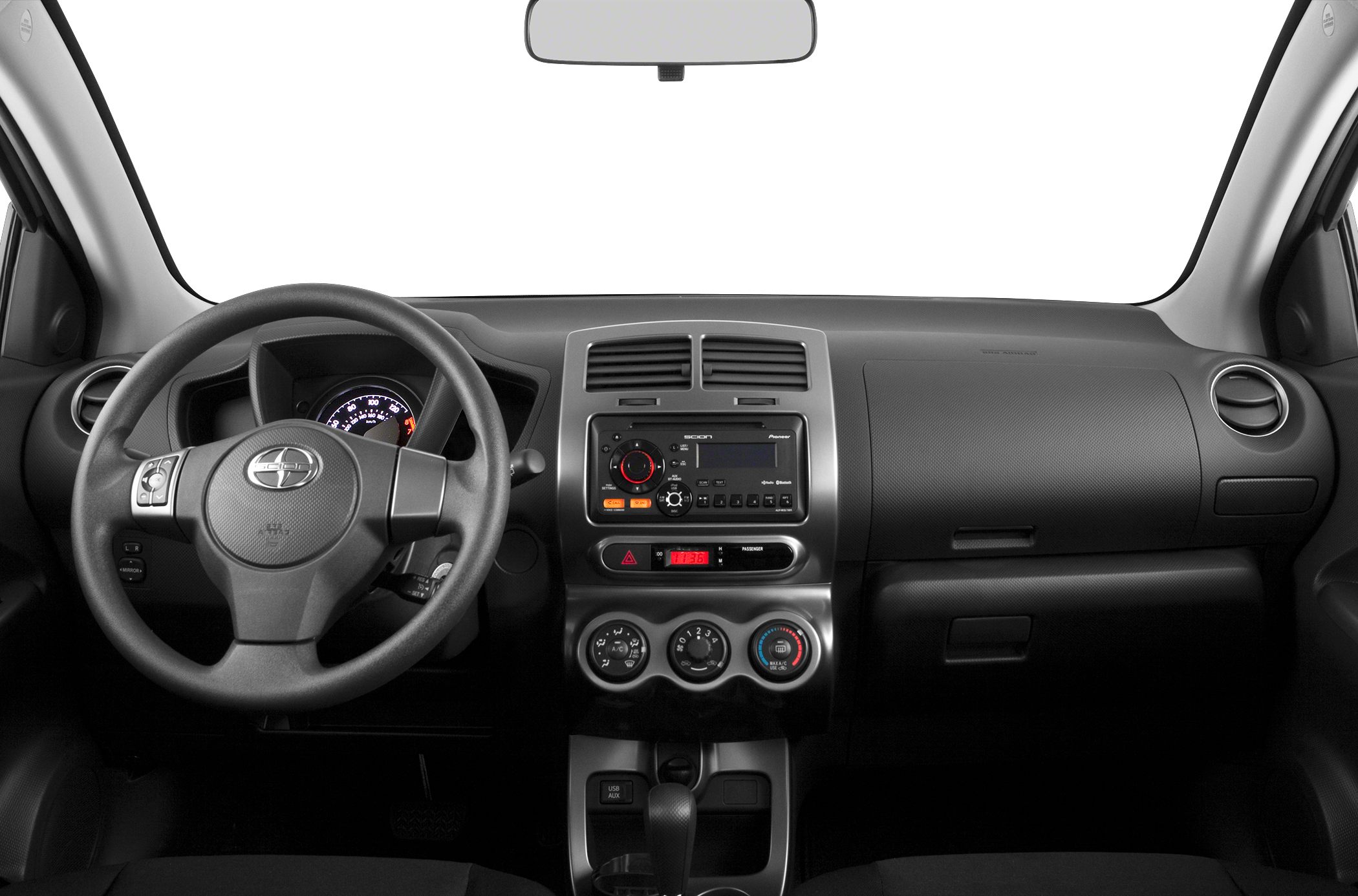 Dashboard and steering wheel with control panel and instrument cluster