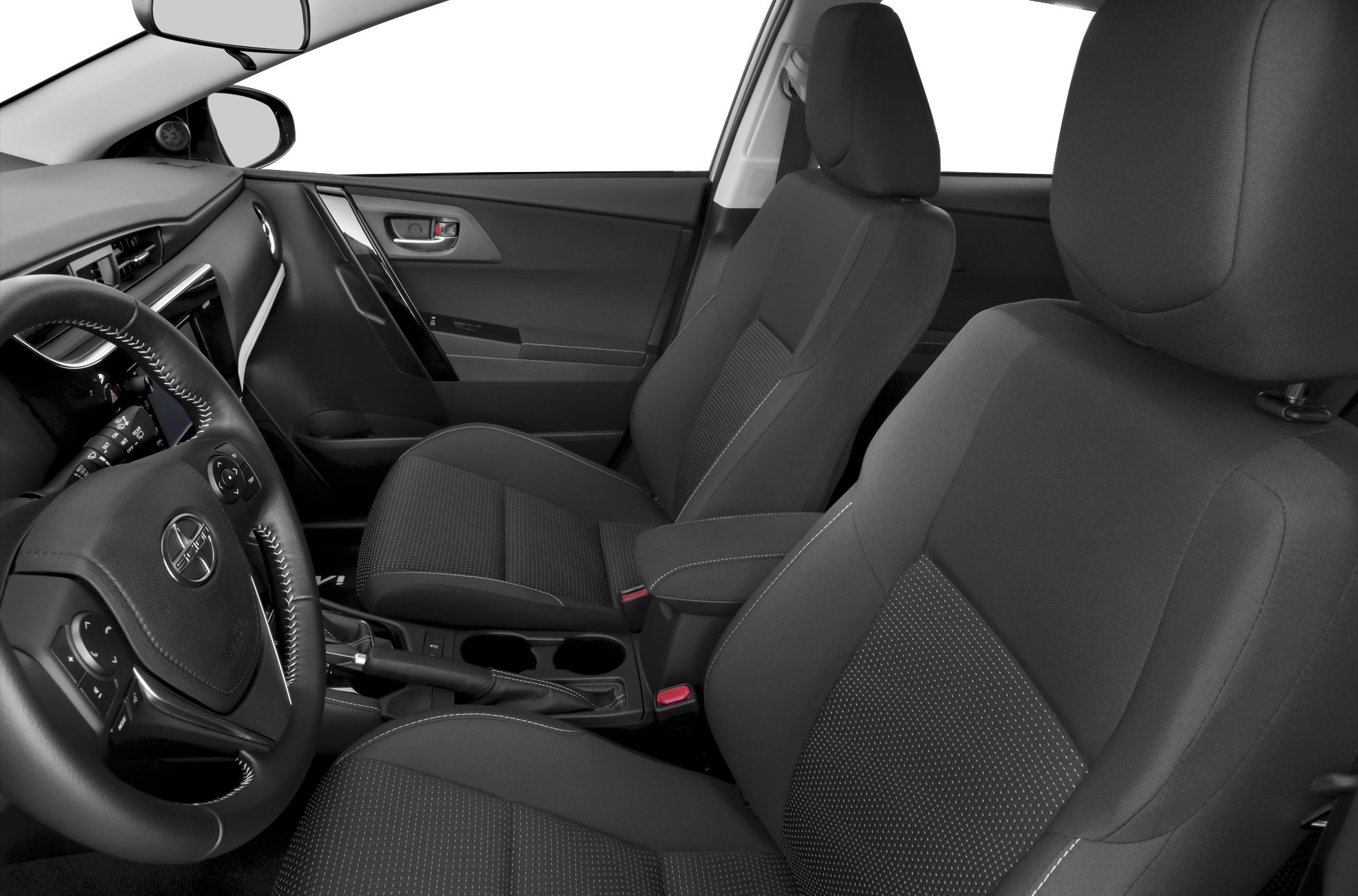 Front seats and steering wheel with dashboard interior