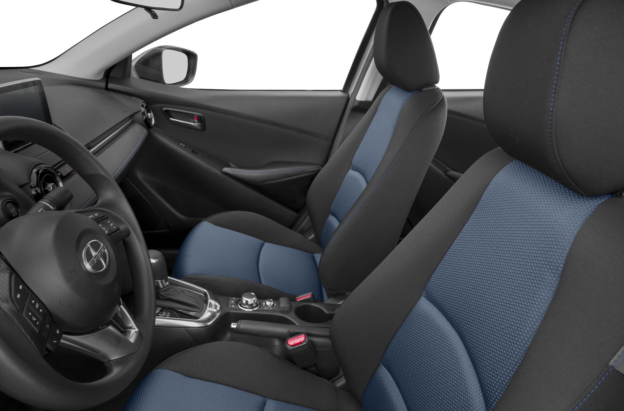 Two-tone cloth front seats with center console and gear shifter