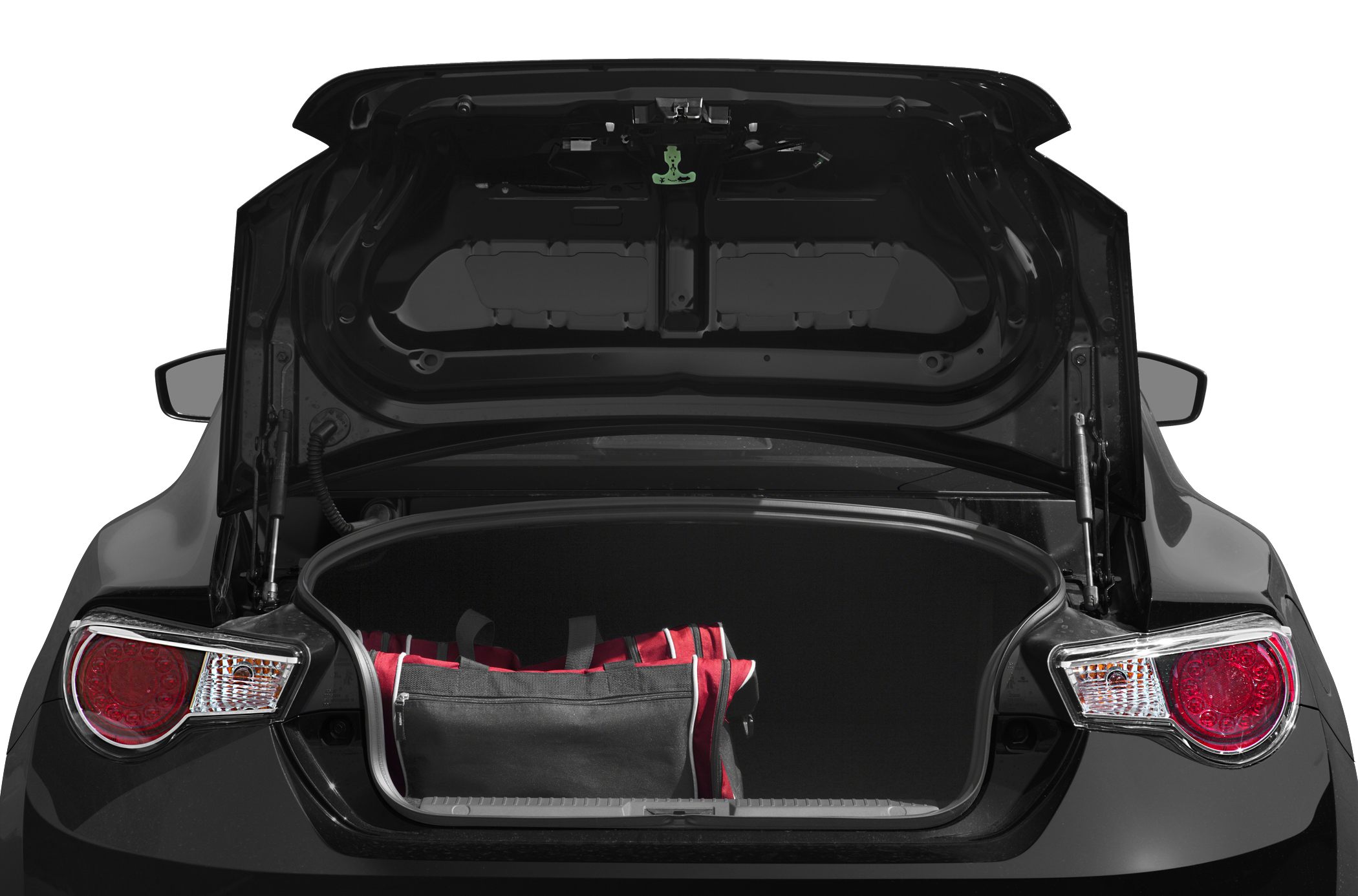 Open trunk with rear lights and a bag inside cargo space
