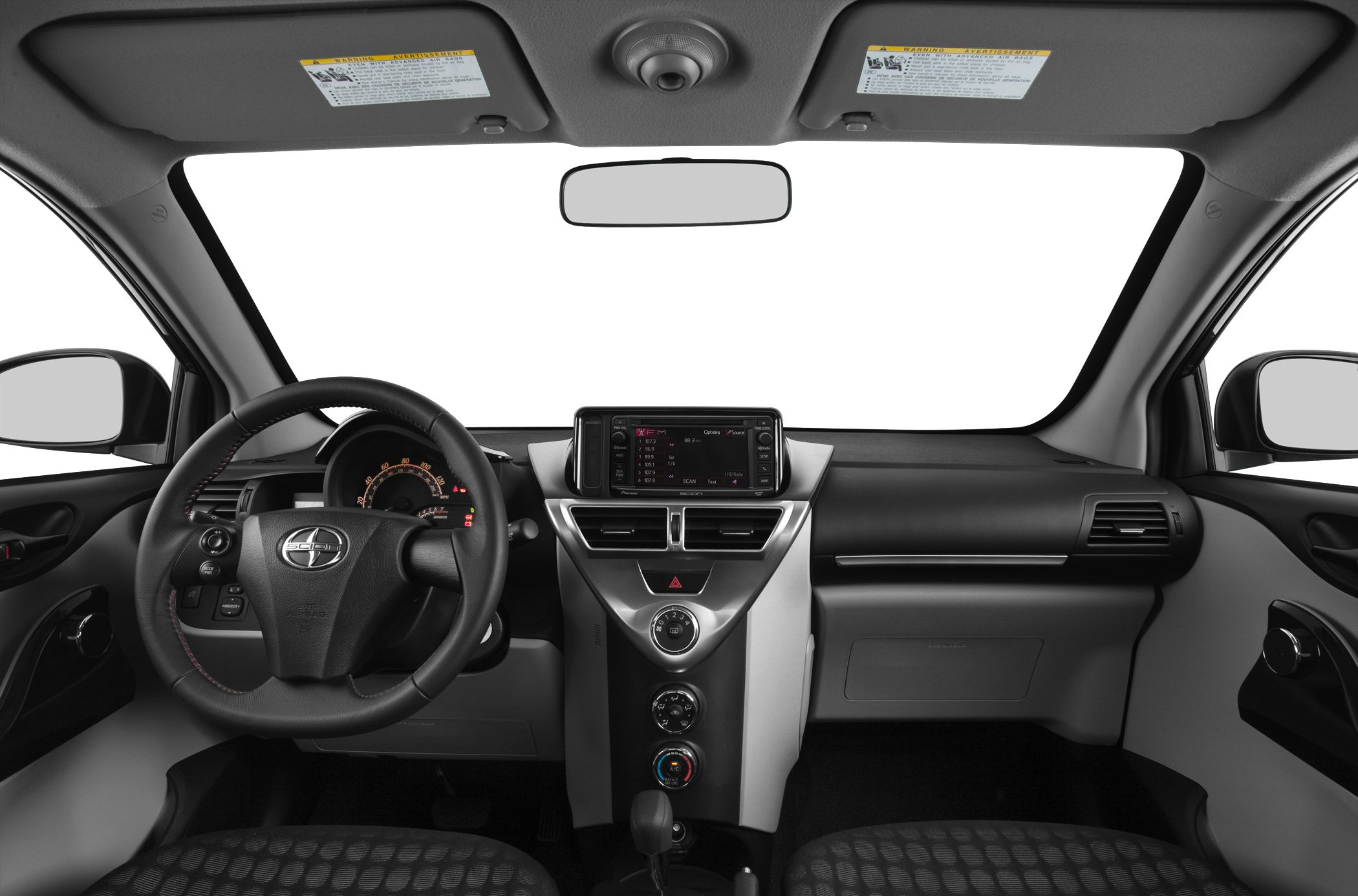 Dashboard with central touchscreen and multifunction steering wheel