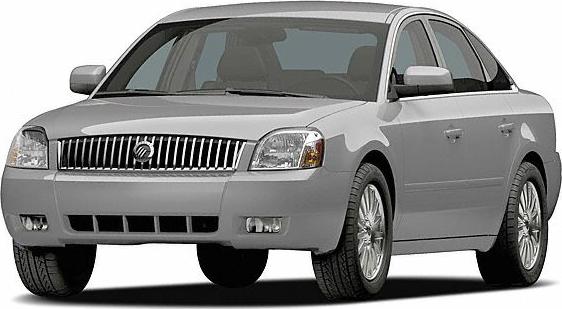 Front view of a sedan with chrome vertical grille and sleek body design