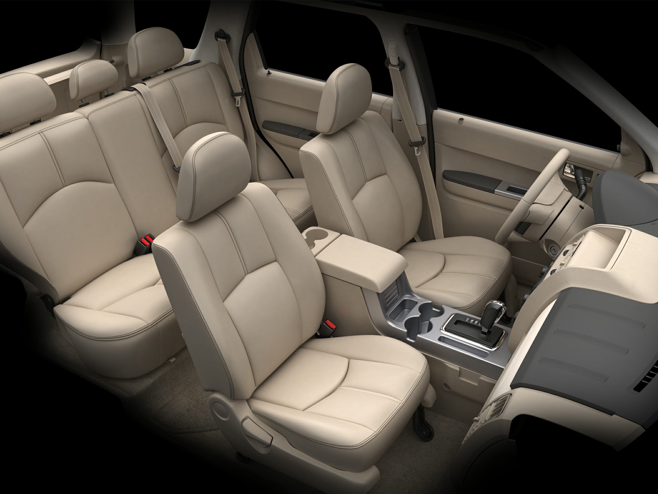Beige leather seats, center console, automatic gear shift