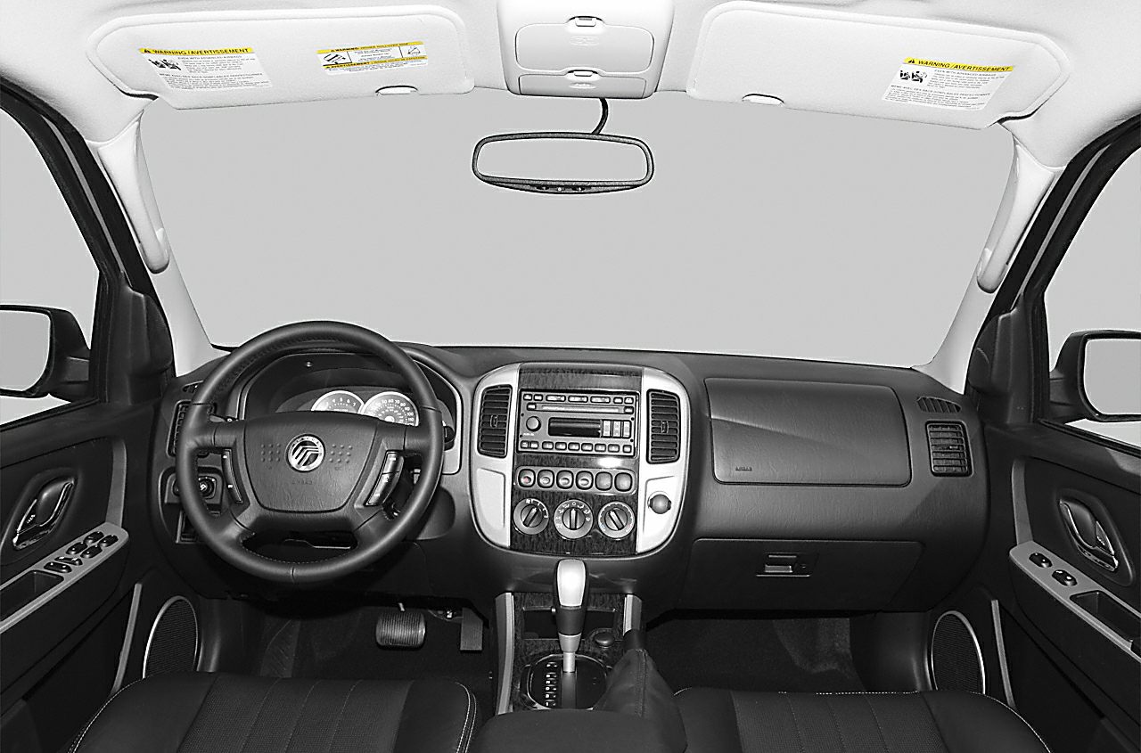 Dashboard, steering wheel, central console layout with controls and gauges