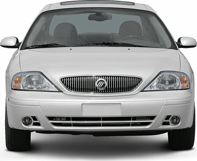 Front view with signature grille and headlights of a sedan