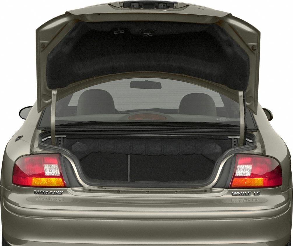 Open rear trunk and taillights of a sedan