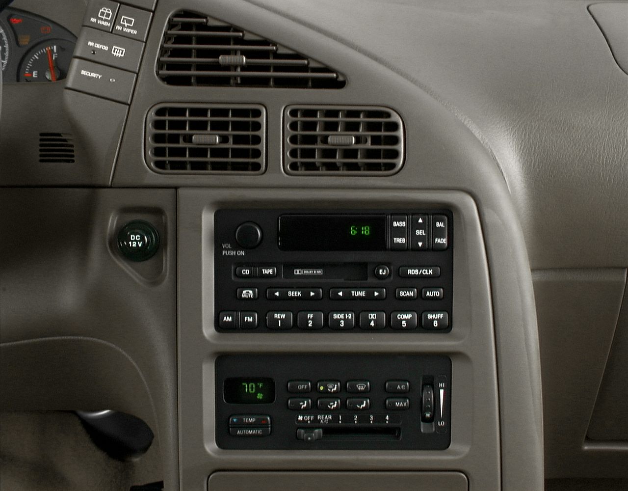 Dashboard center console with radio and climate control system