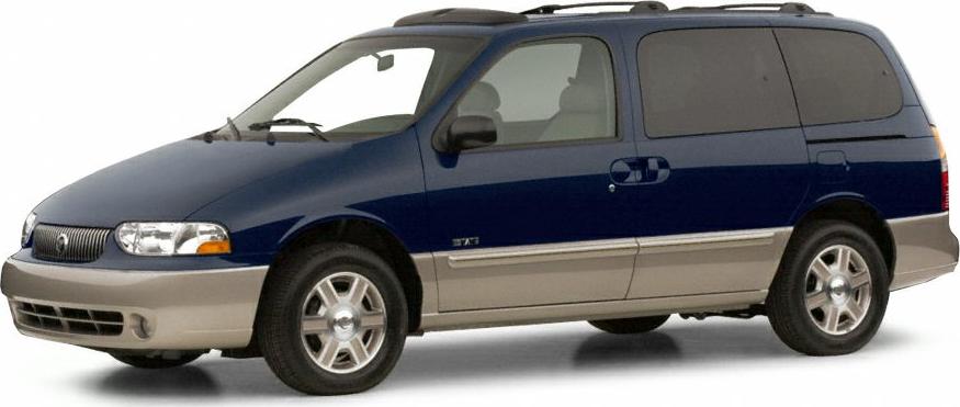 Side profile of a two-tone minivan with roof rails and sliding door