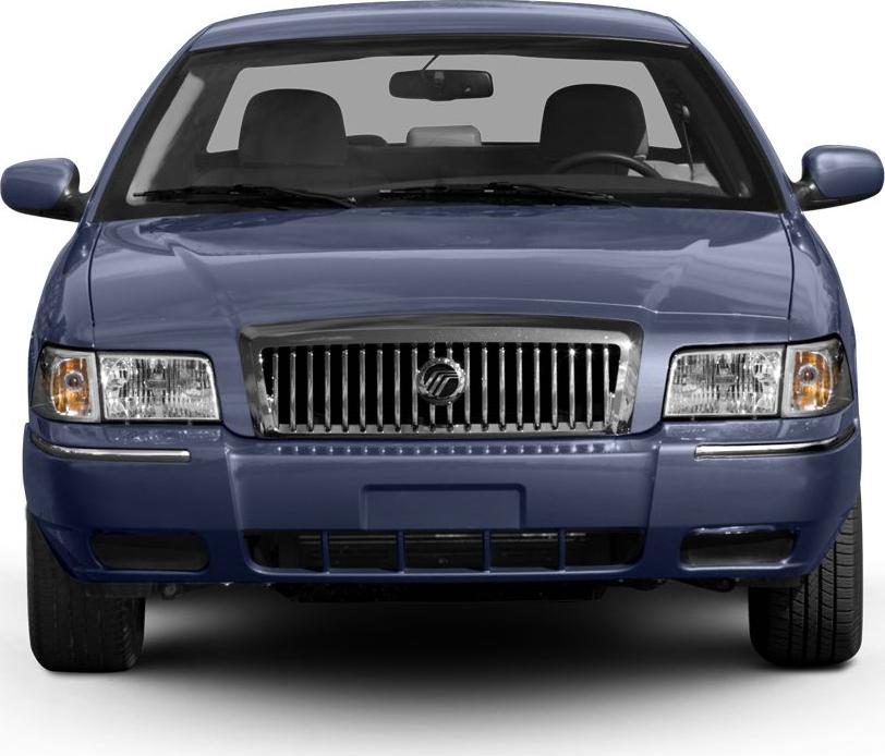 Front view with vertical grille bars and rectangular headlights