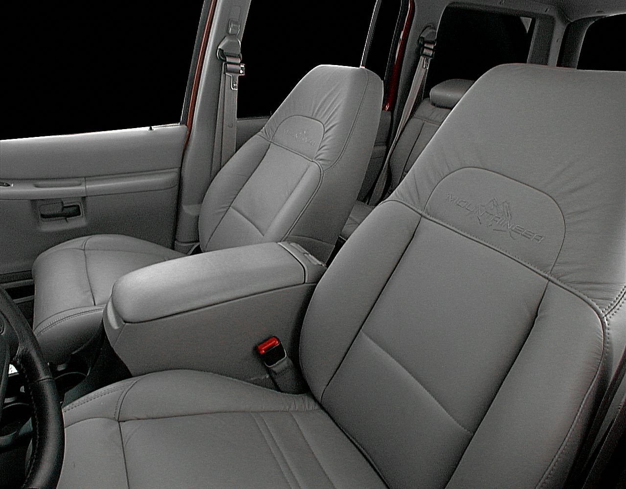 Leather front seats with Mountaineer embroidery and center console