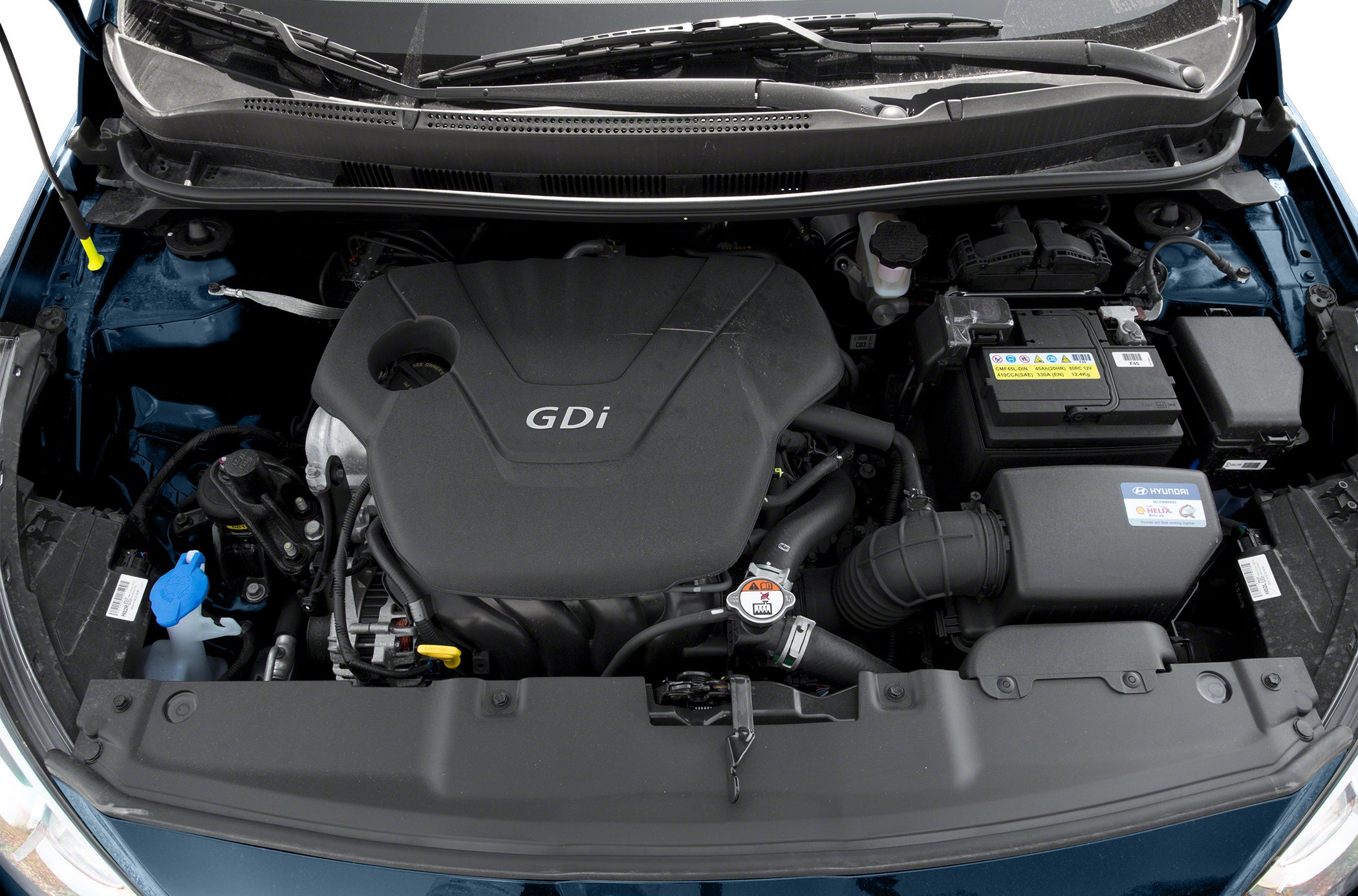 GDi engine and battery compartment of a modern compact vehicle