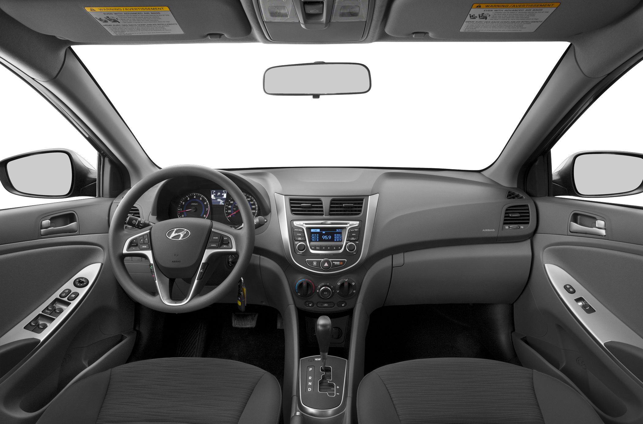 Dashboard, steering wheel, and center console interior layout