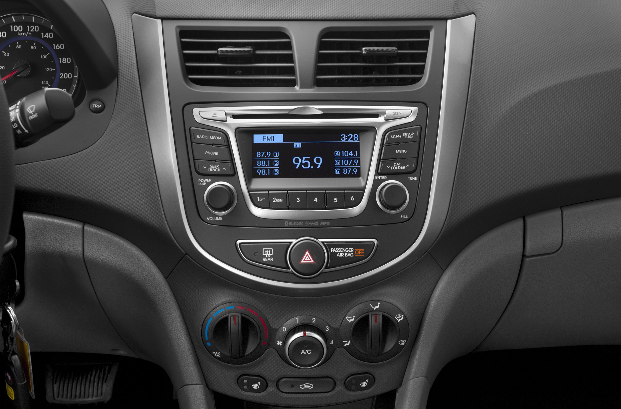 Car stereo system and climate control knobs in center console