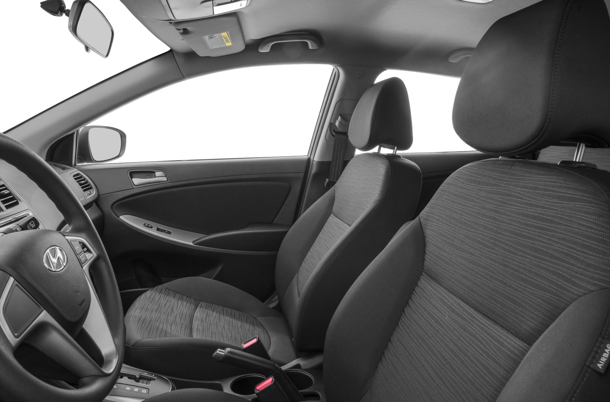 Front seats, steering wheel, dashboard interior view