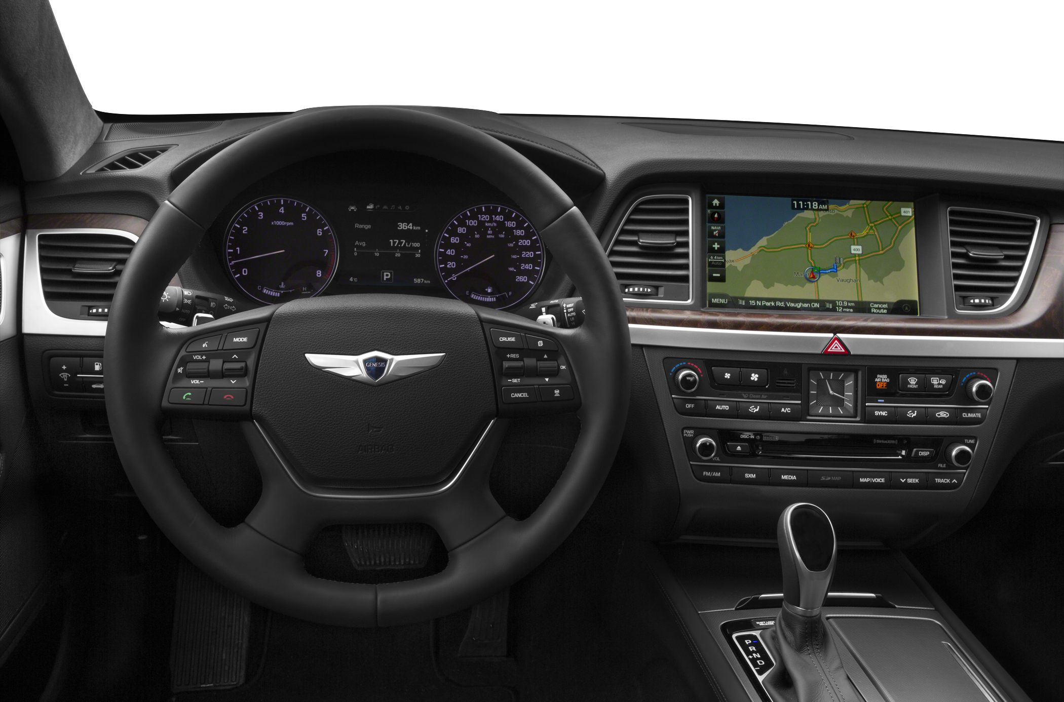 Steering wheel with controls and dashboard infotainment system