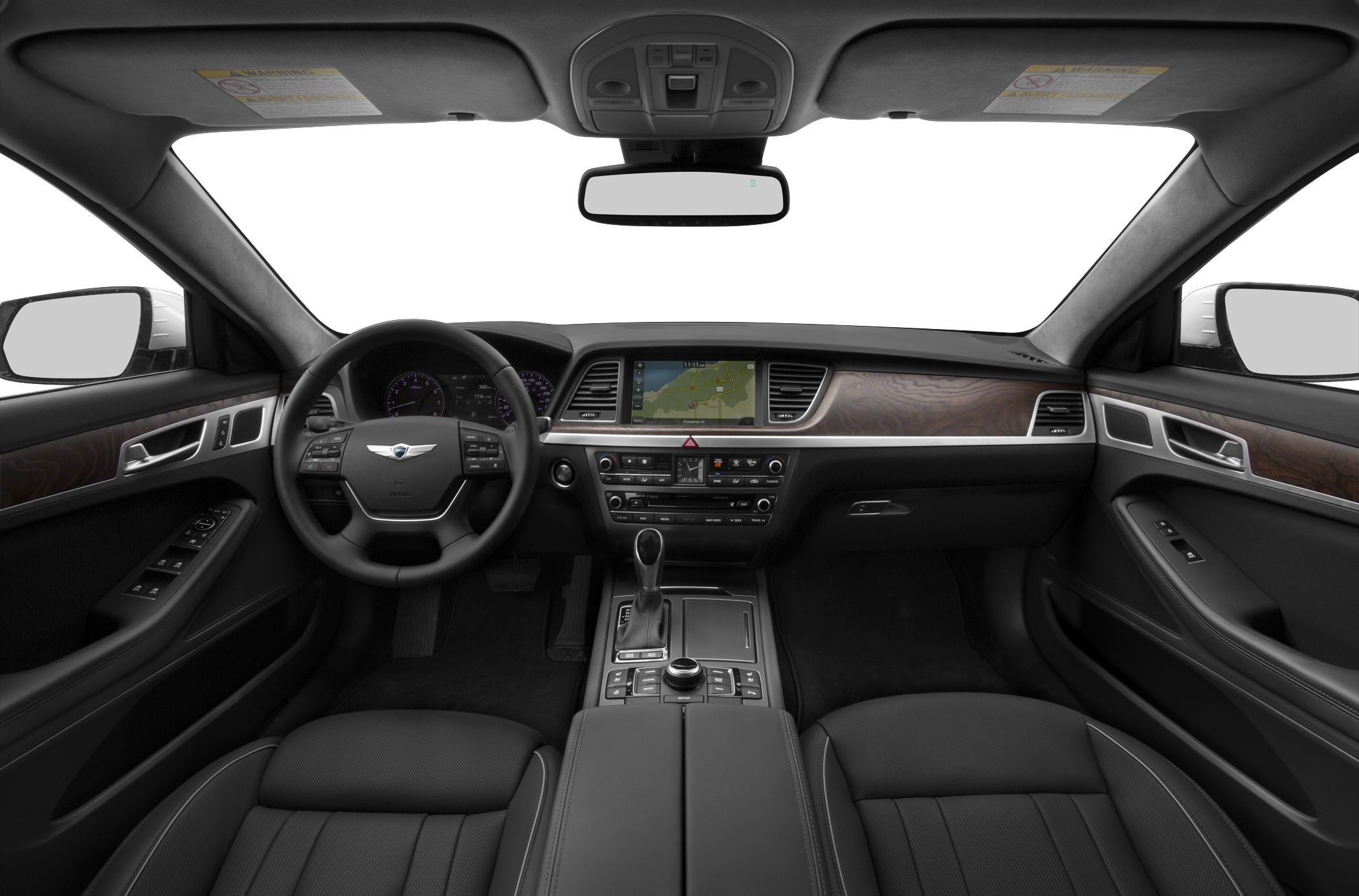 Dashboard, steering wheel, central console, wood trim interior