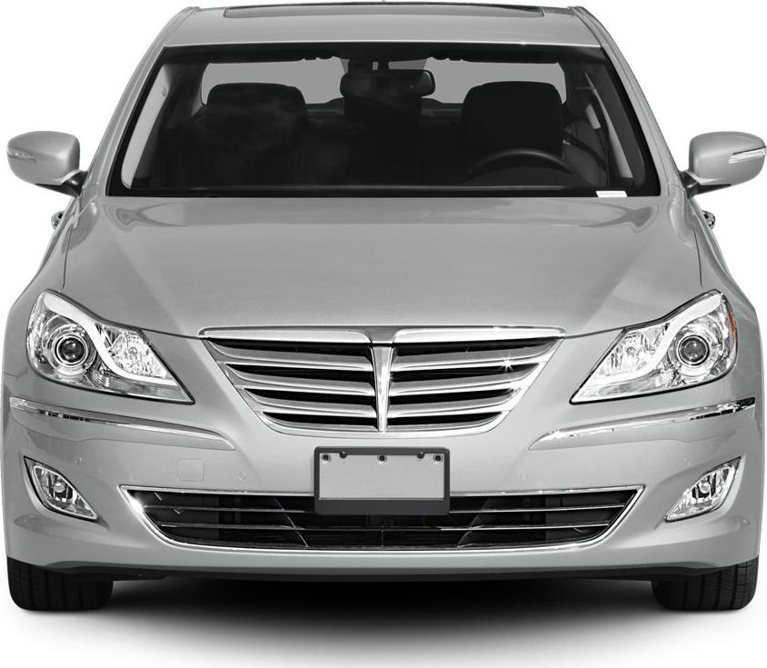 Front view of sedan with prominent grille and headlights