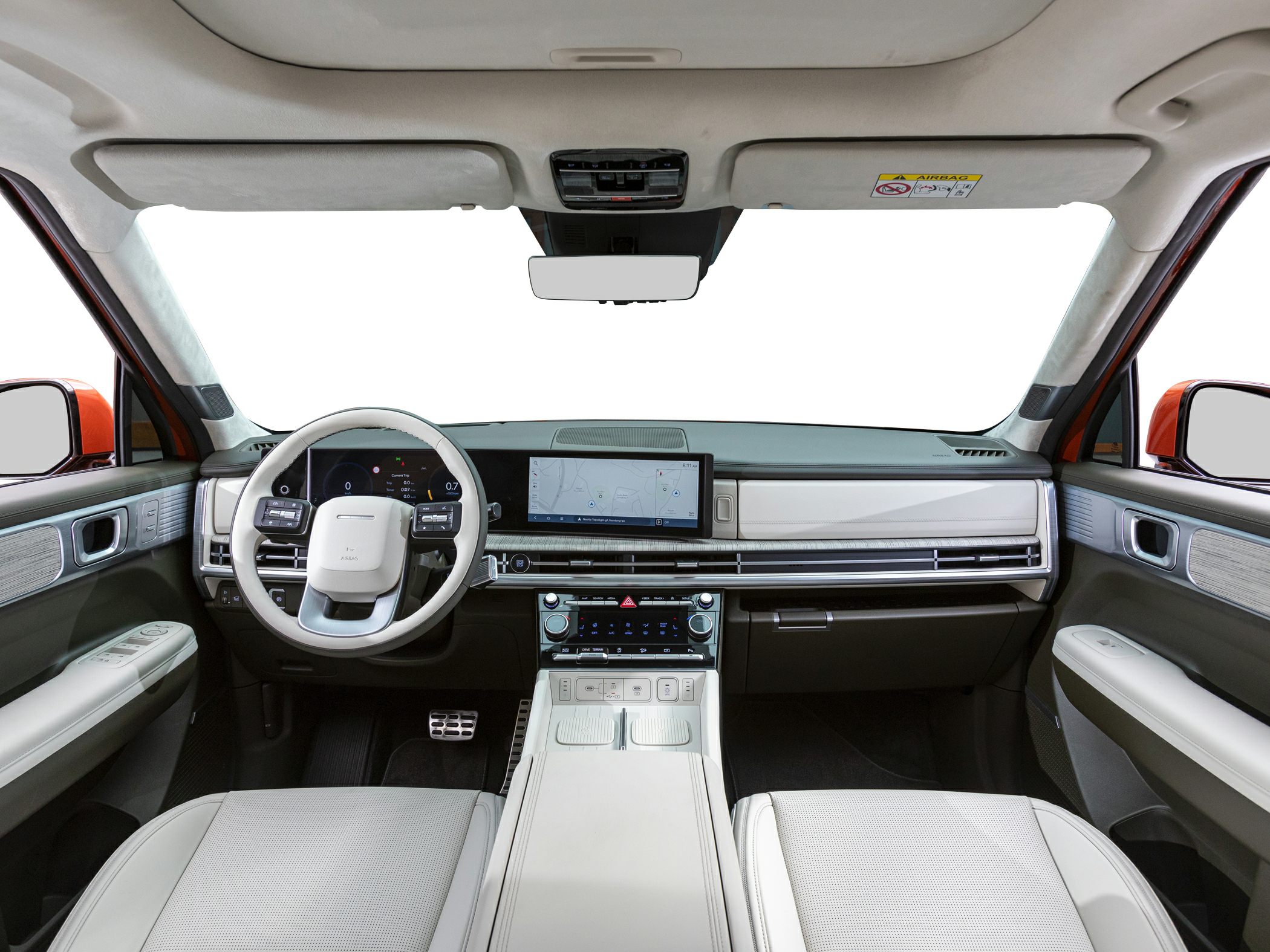 Modern dashboard and steering wheel of a car interior