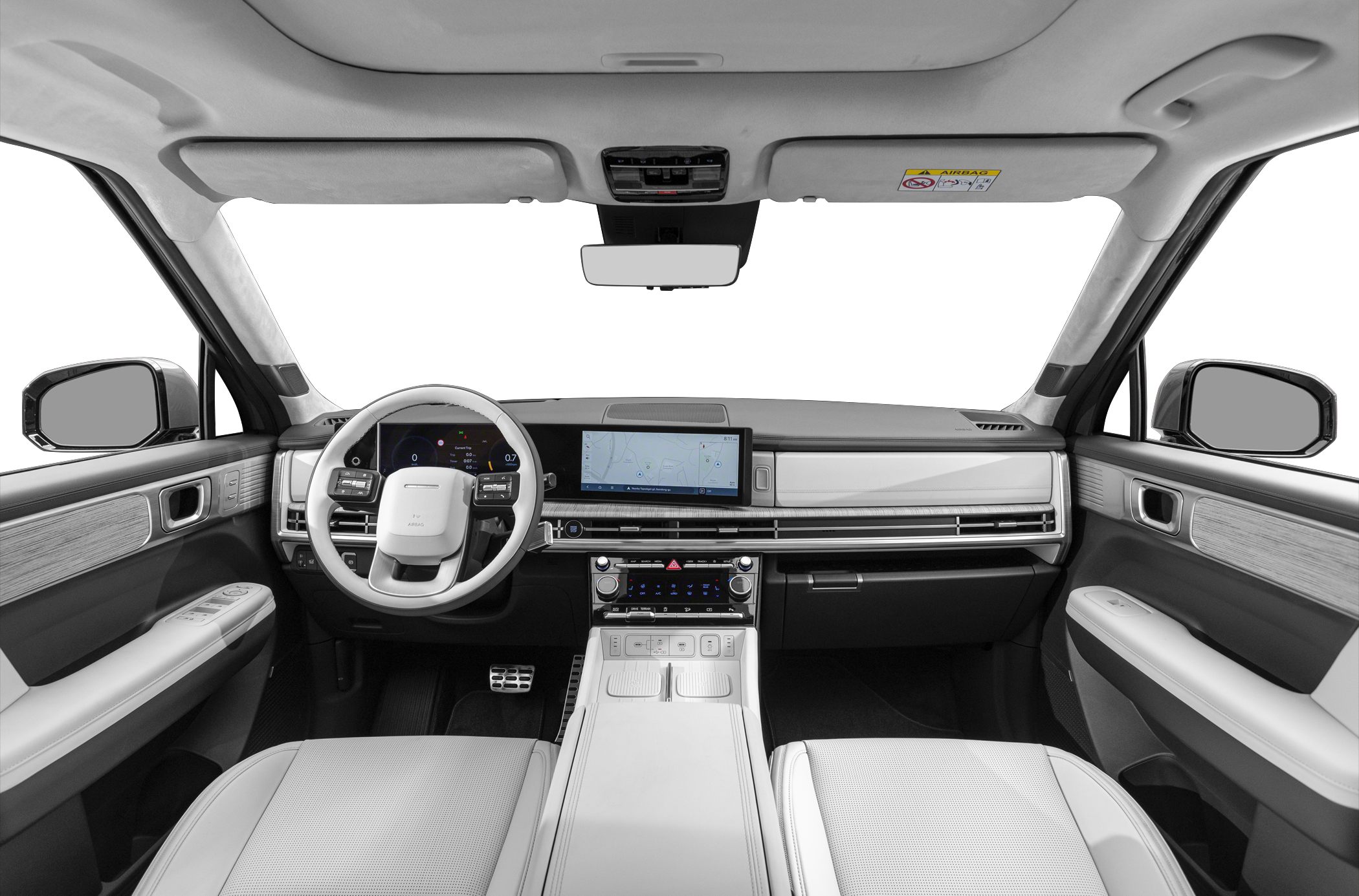Modern SUV interior with digital dashboard and touchscreen infotainment