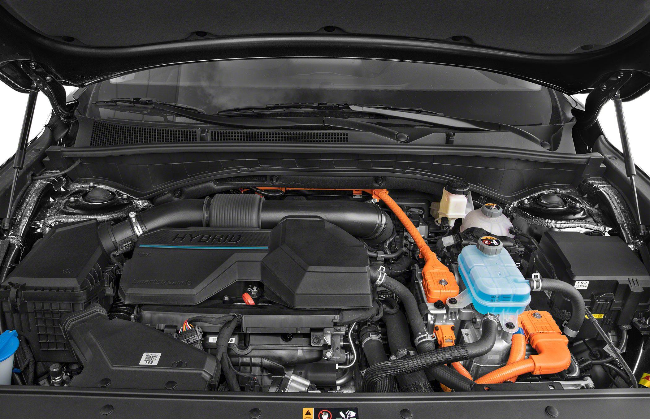 Hybrid engine bay with high-voltage wiring and components