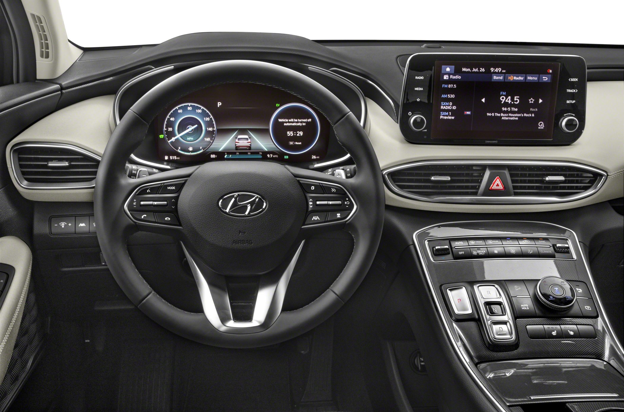 Digital instrument cluster and infotainment display in car interior