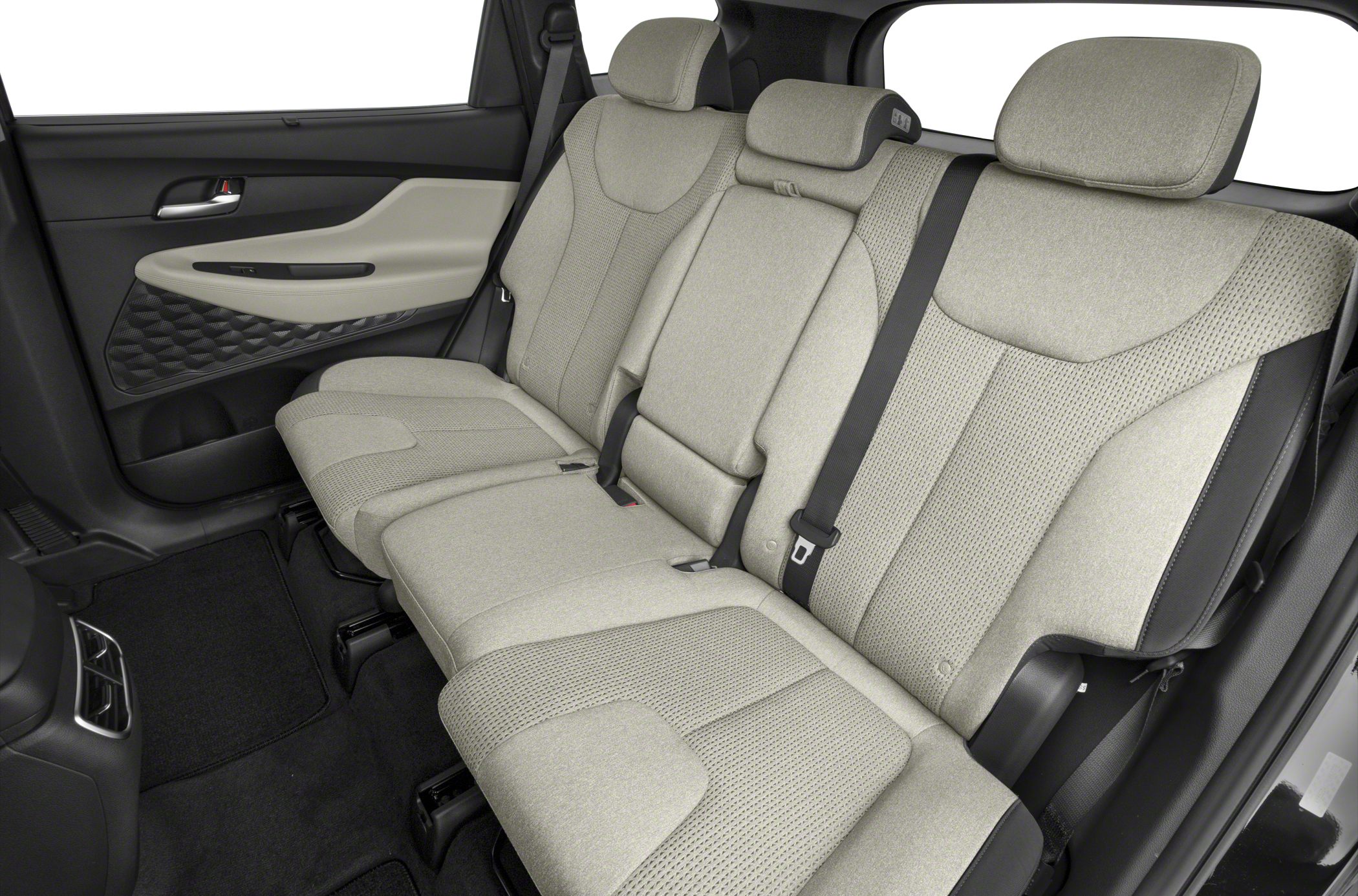 Rear seat fabric upholstery with headrests and seatbelt
