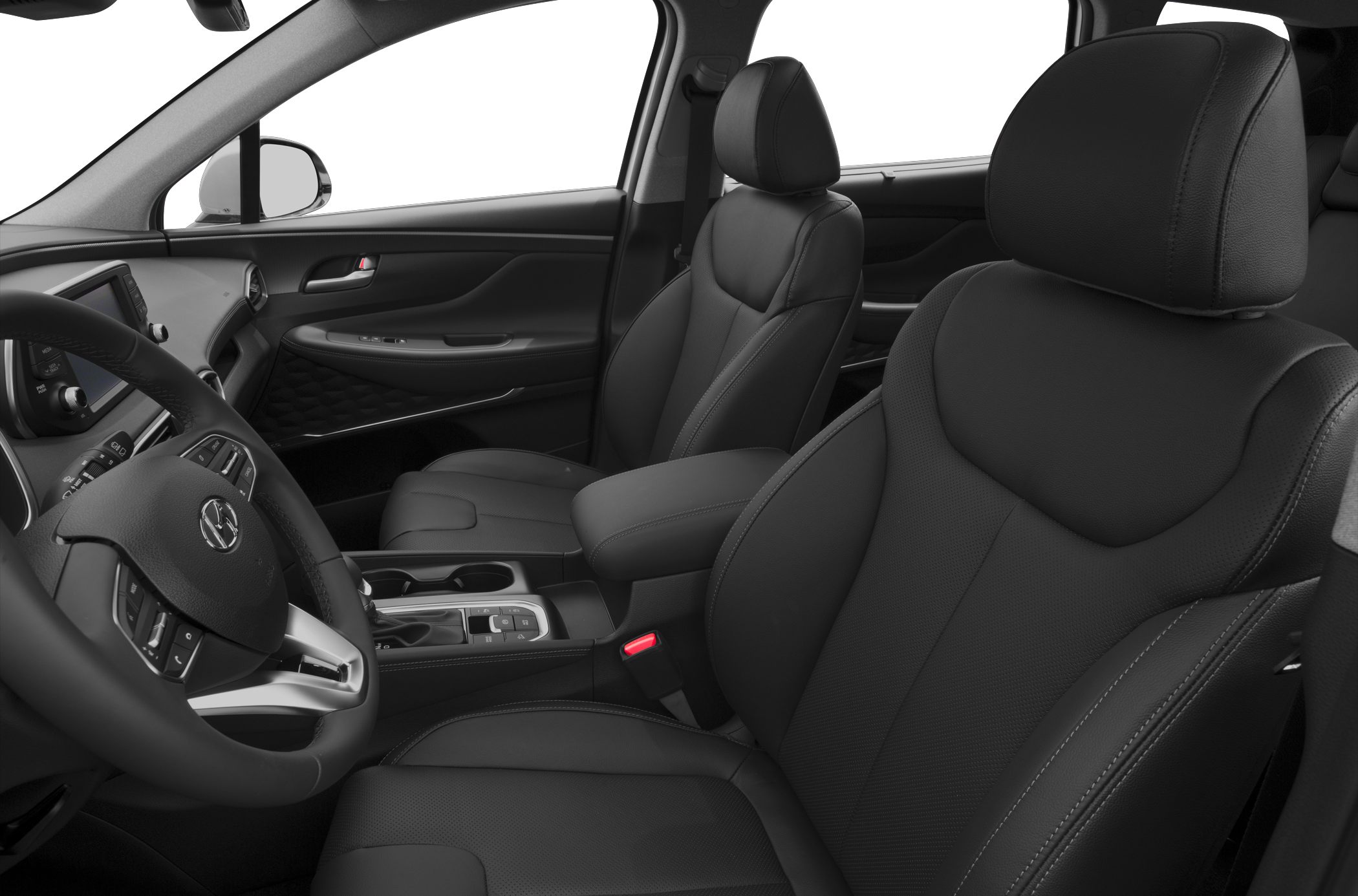 Black leather front seats with dashboard and center console