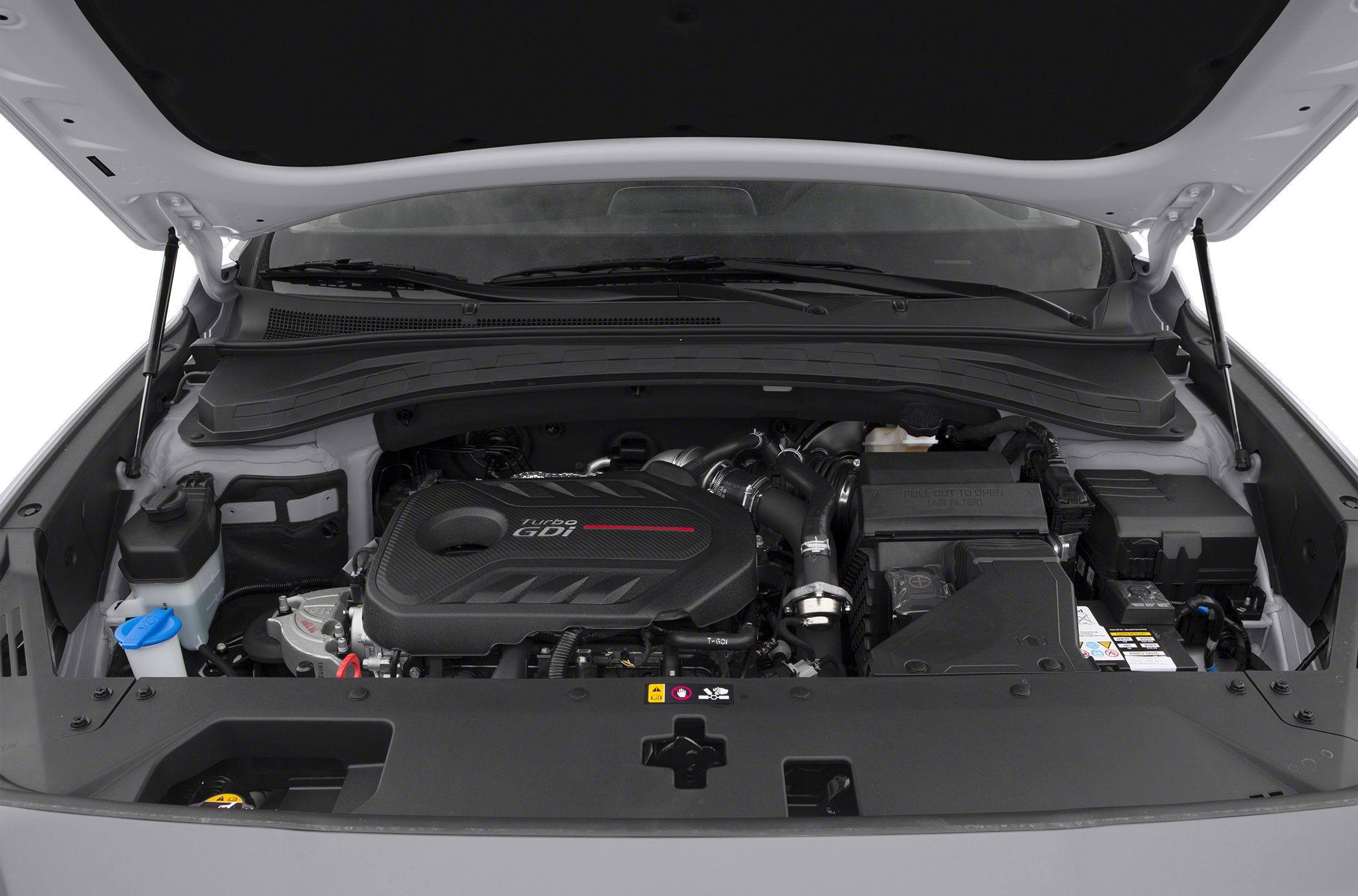 Turbo GDI engine and components in an open engine bay