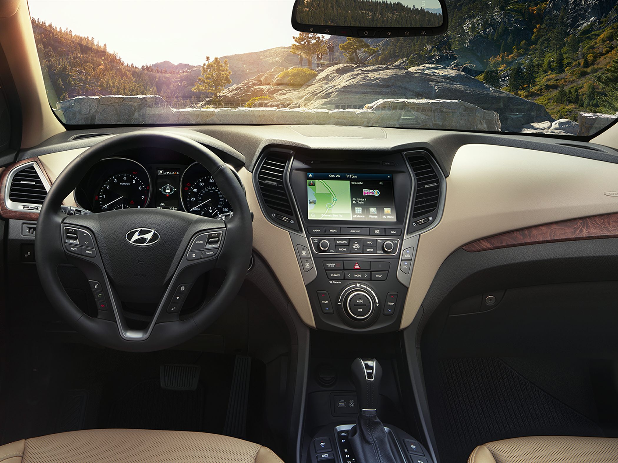 Dashboard with touchscreen navigation and multifunction steering wheel