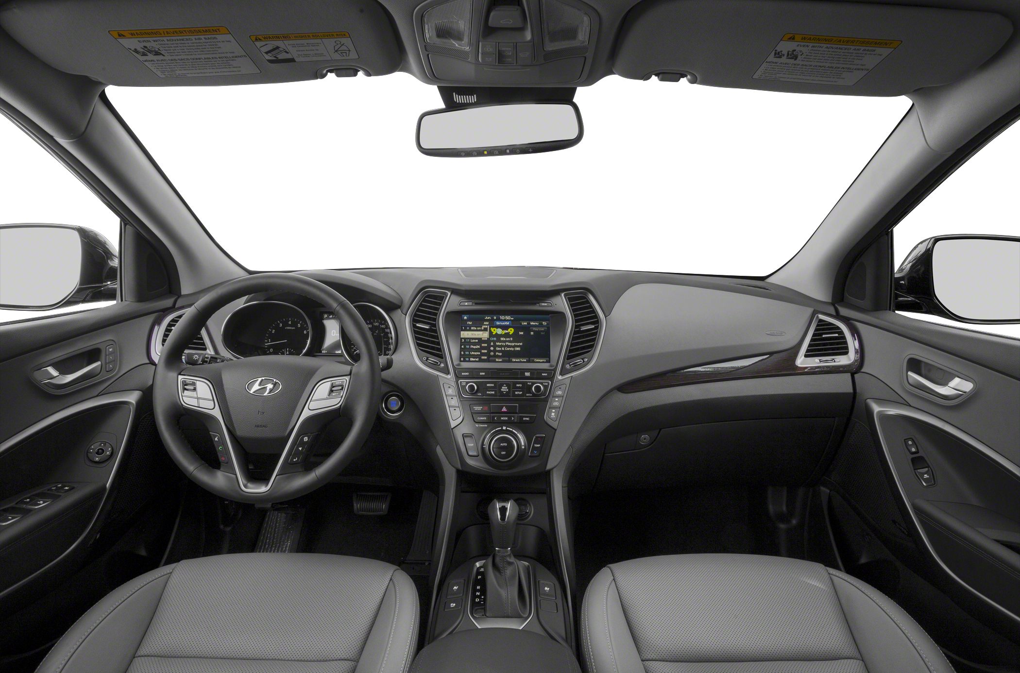 Dashboard and steering wheel with center console in modern SUV interior