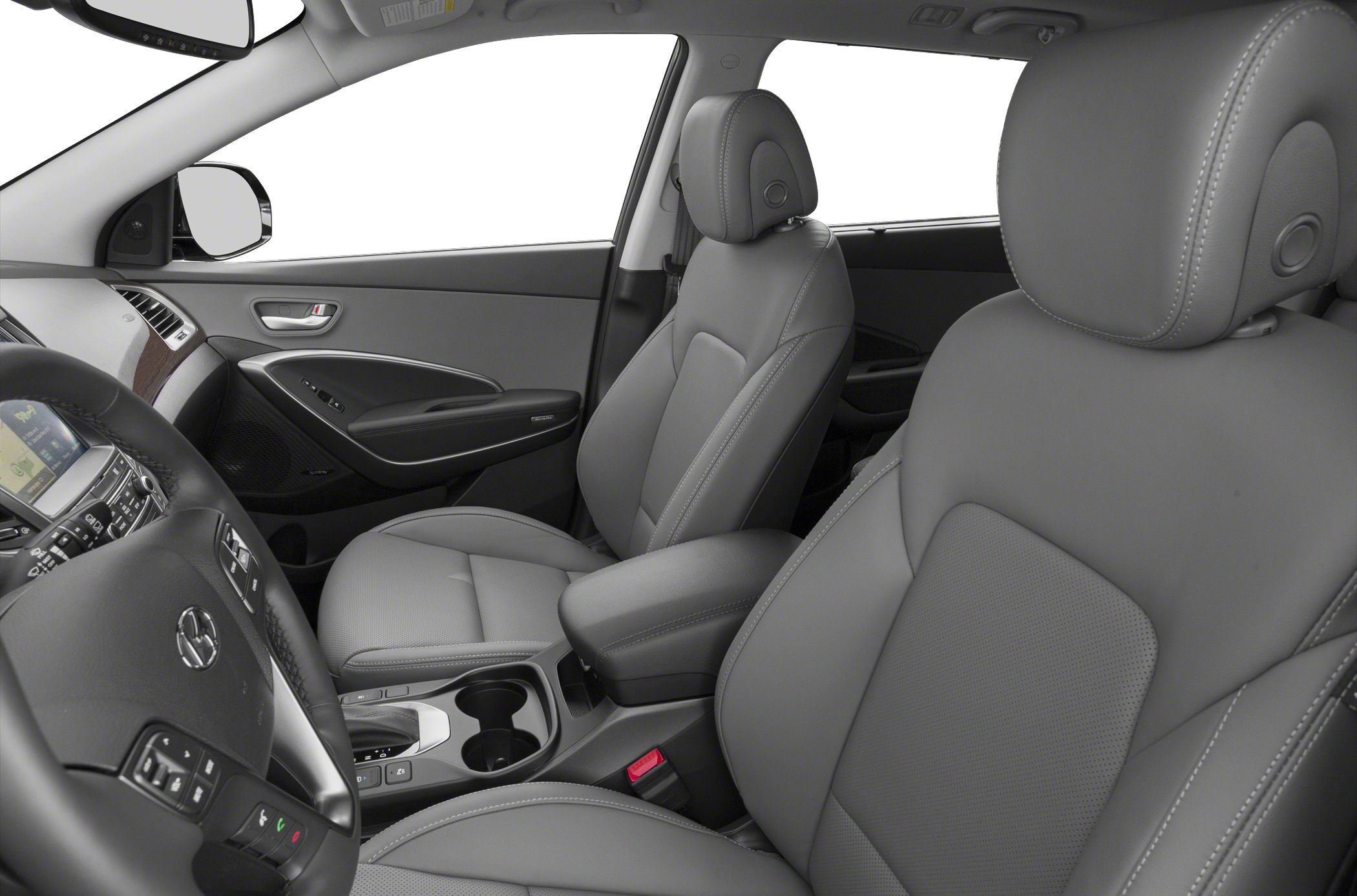 Front leather seats, dashboard, and center console interior details