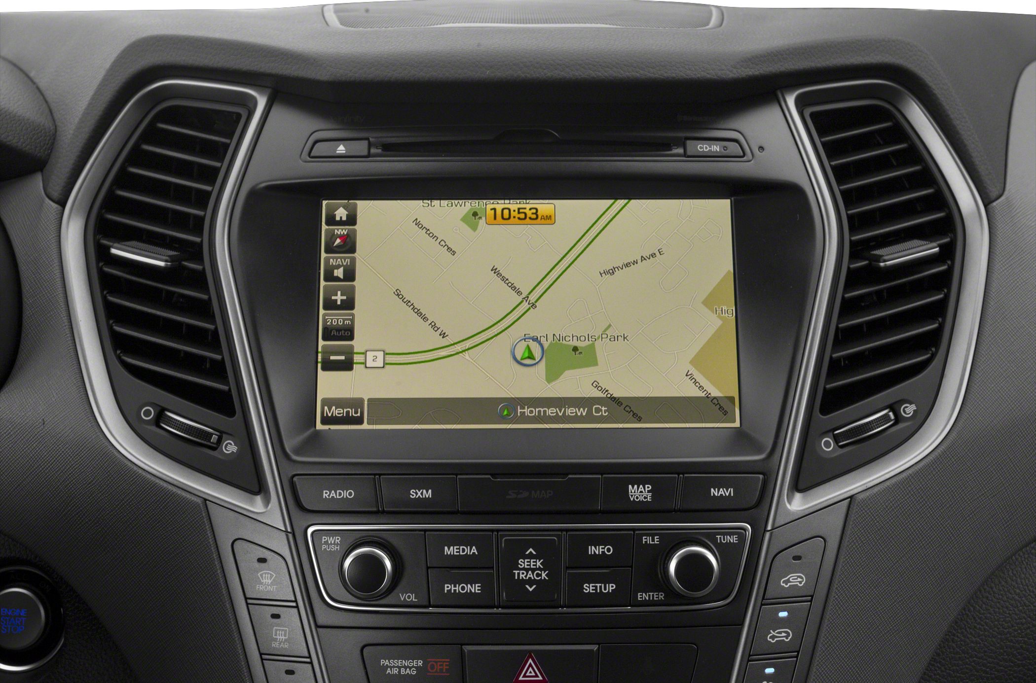 Car navigation system with dashboard controls and map display