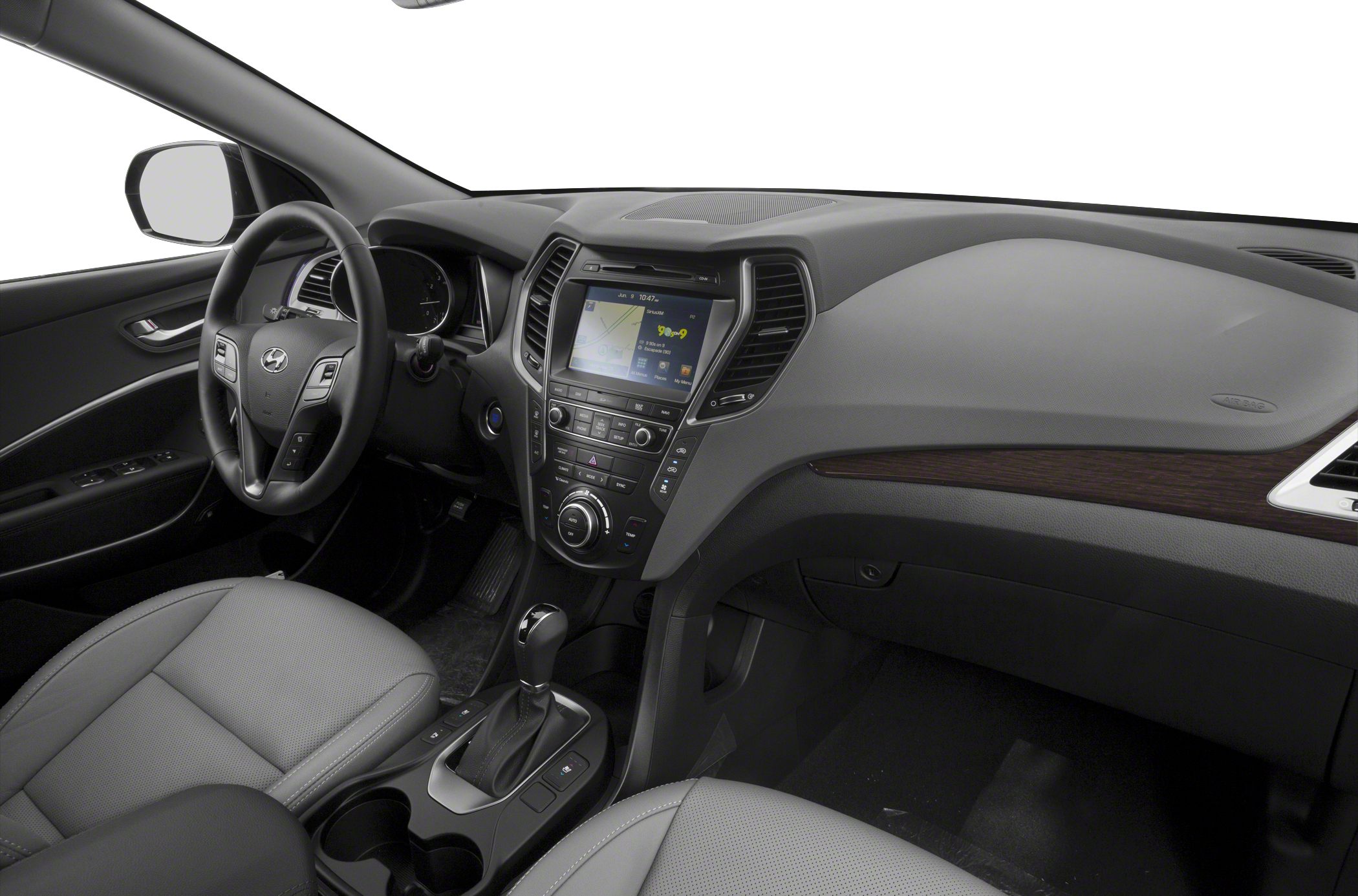 Dashboard and central console with touchscreen, steering wheel, automatic gear shift