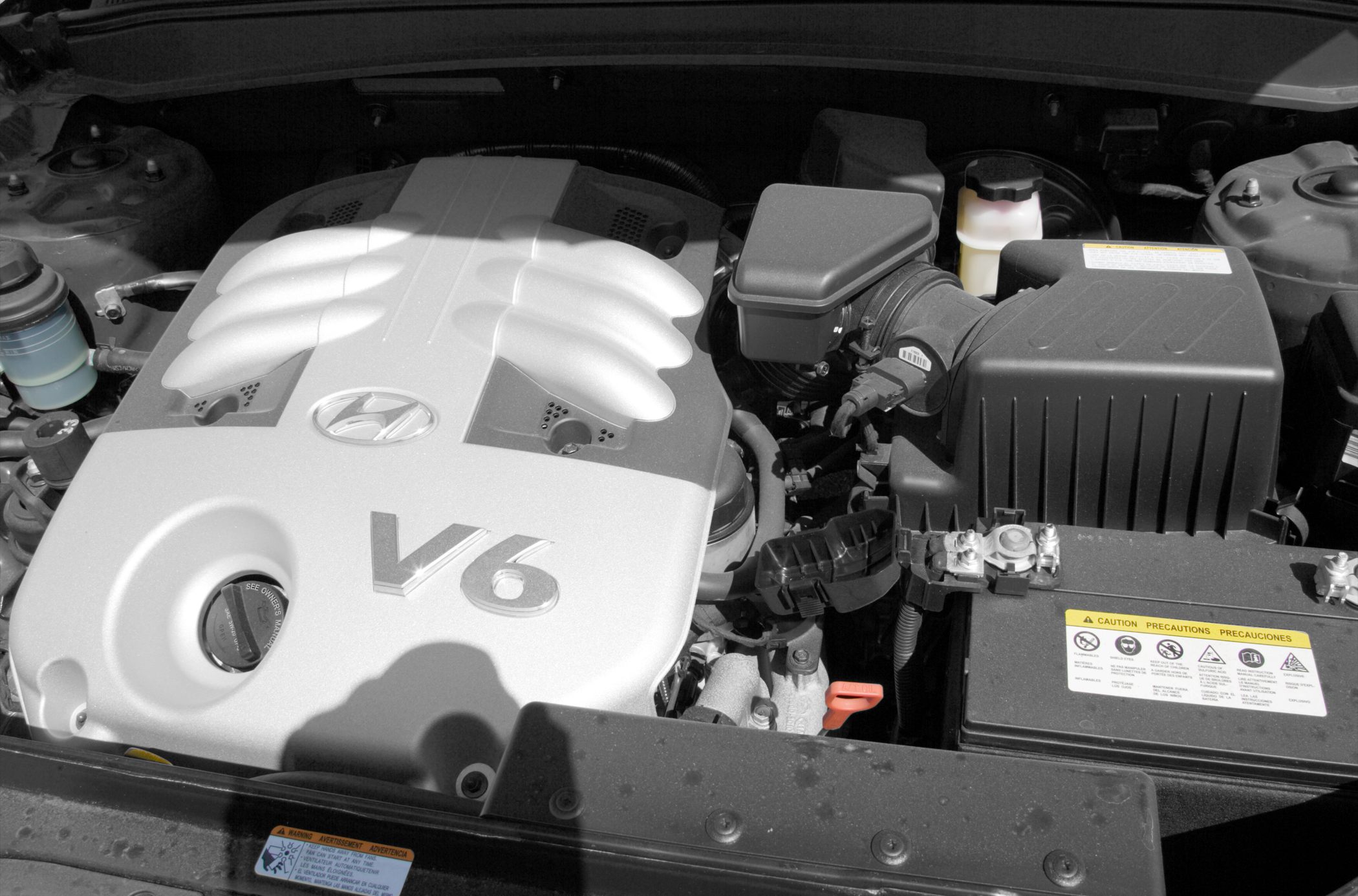 Close-up of V6 engine with visible components