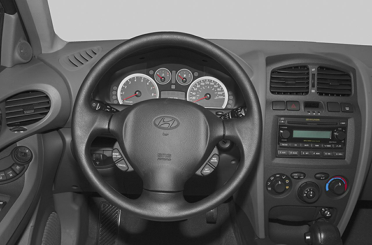 Steering wheel and dashboard with instrument cluster and control panel