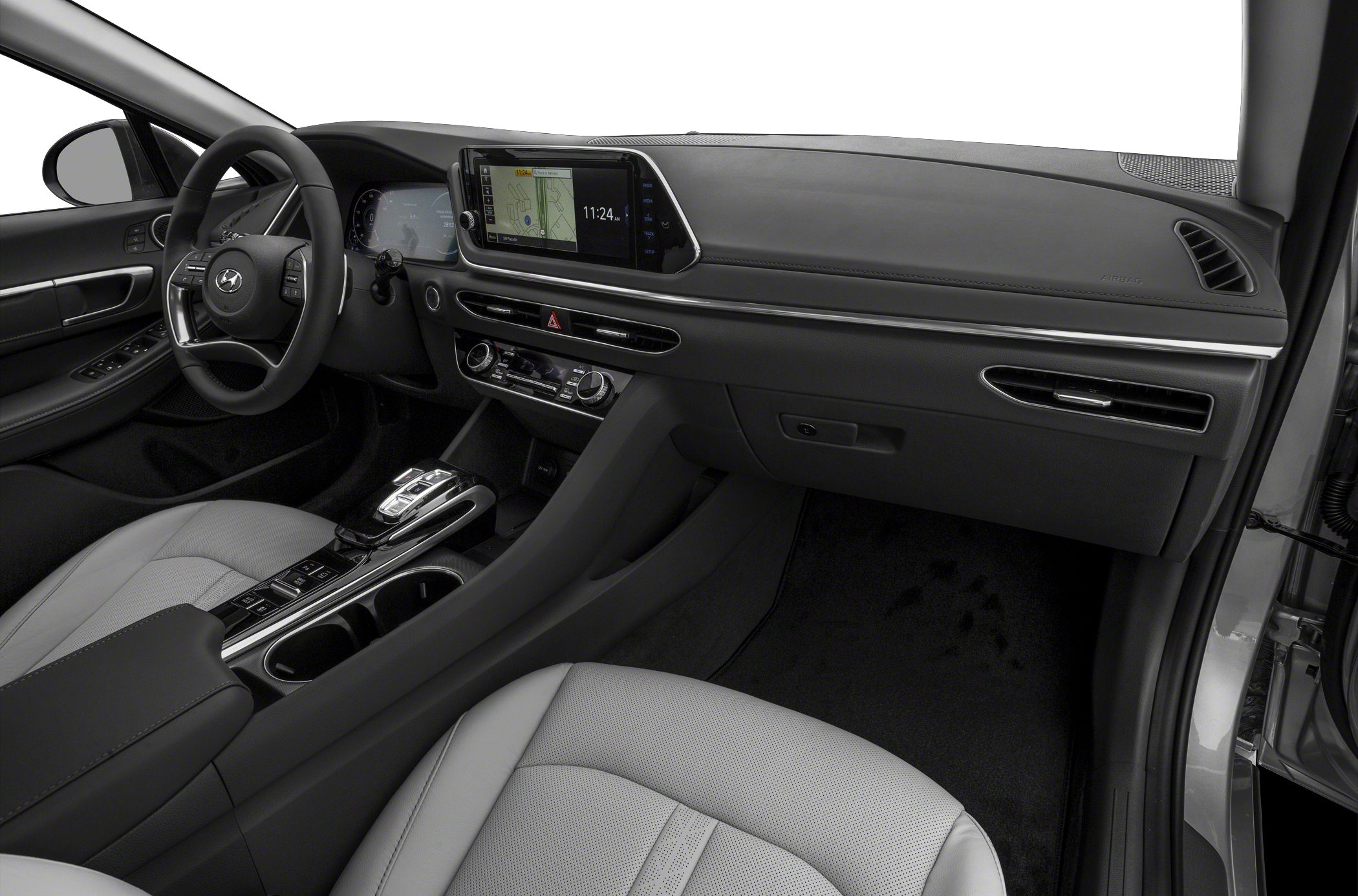 Digital dashboard and touchscreen infotainment car interior