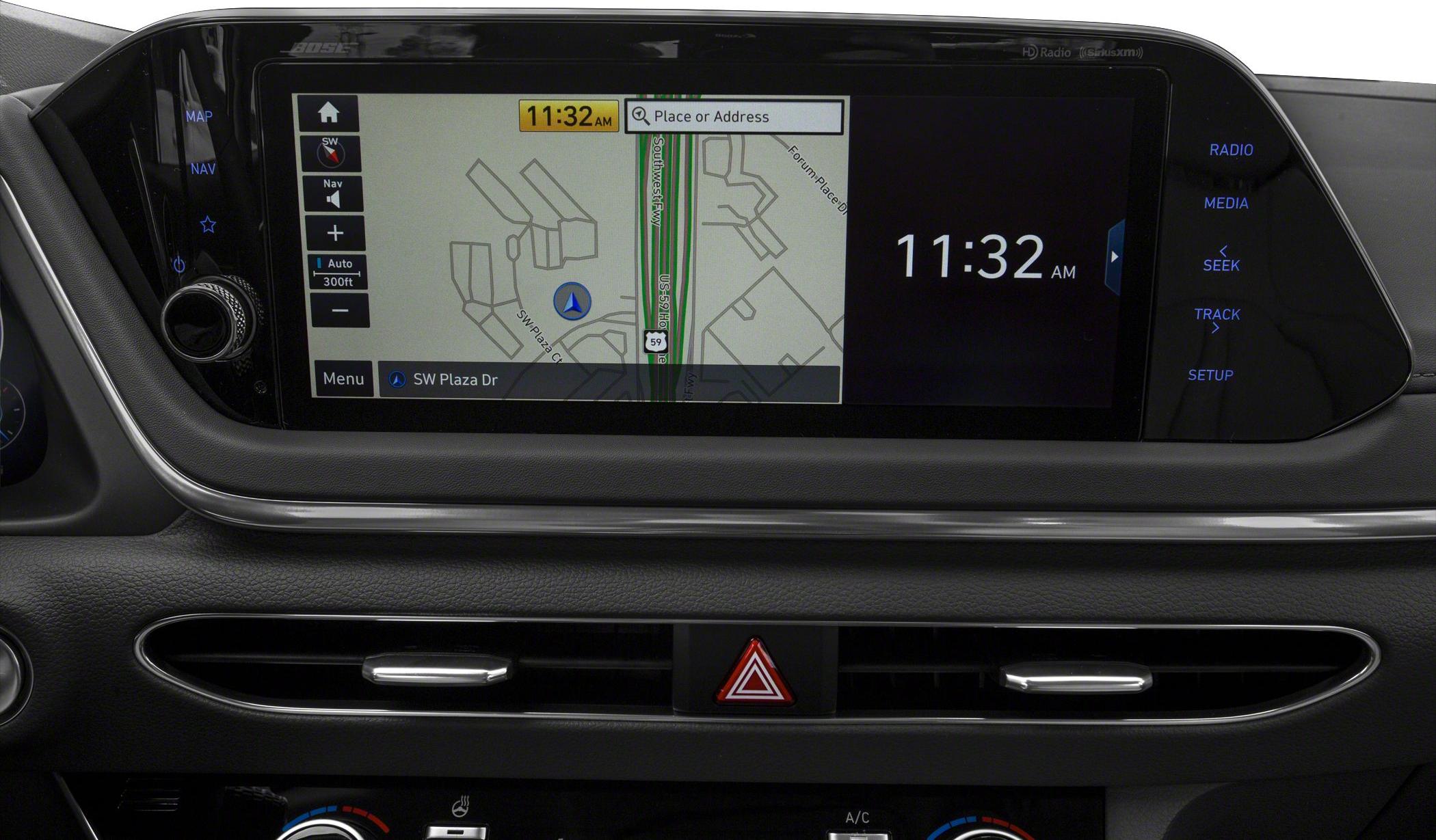 Infotainment system with navigation and digital clock display