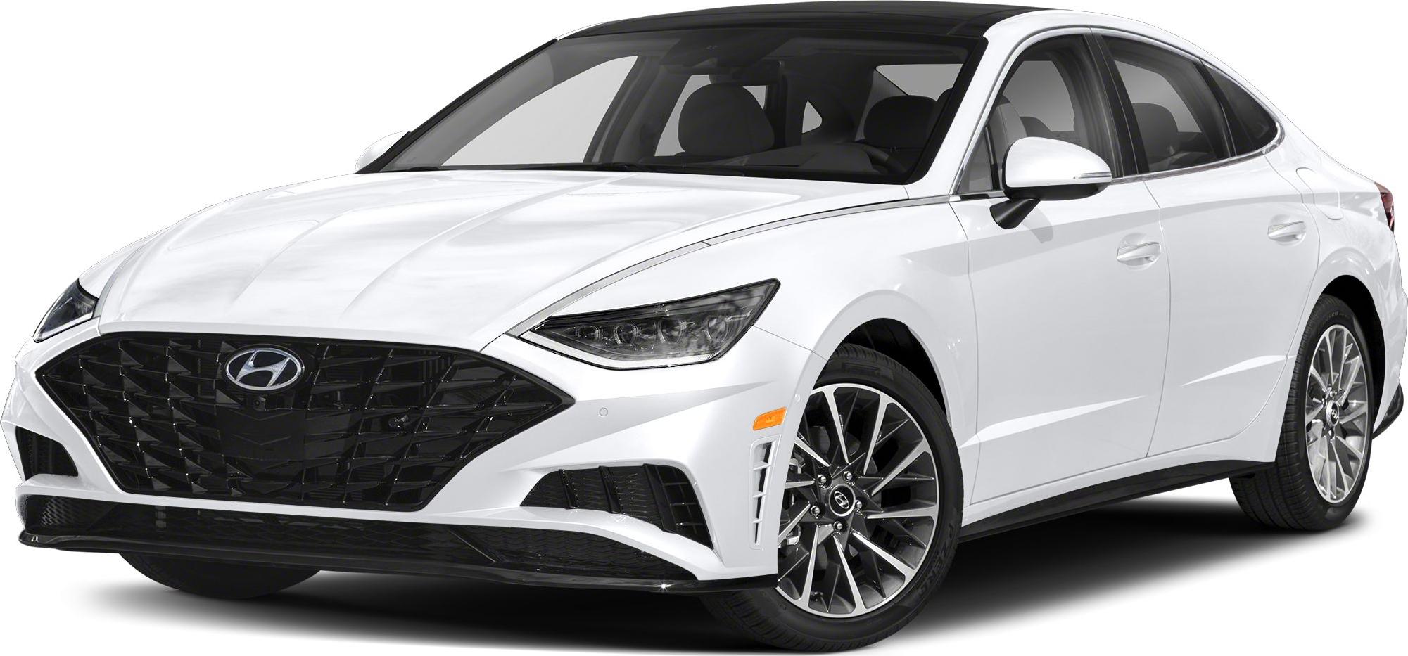 Front grille and LED headlights of white sedan