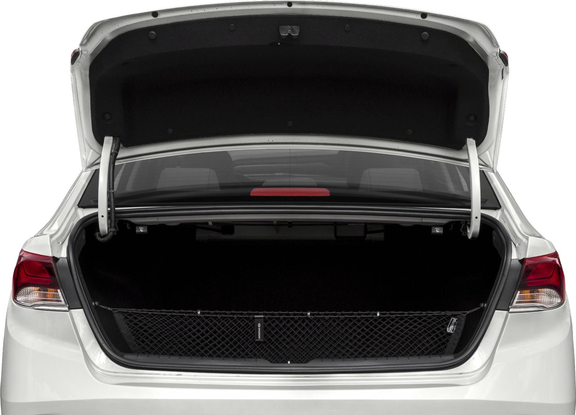 Open trunk with rear storage space and cargo net
