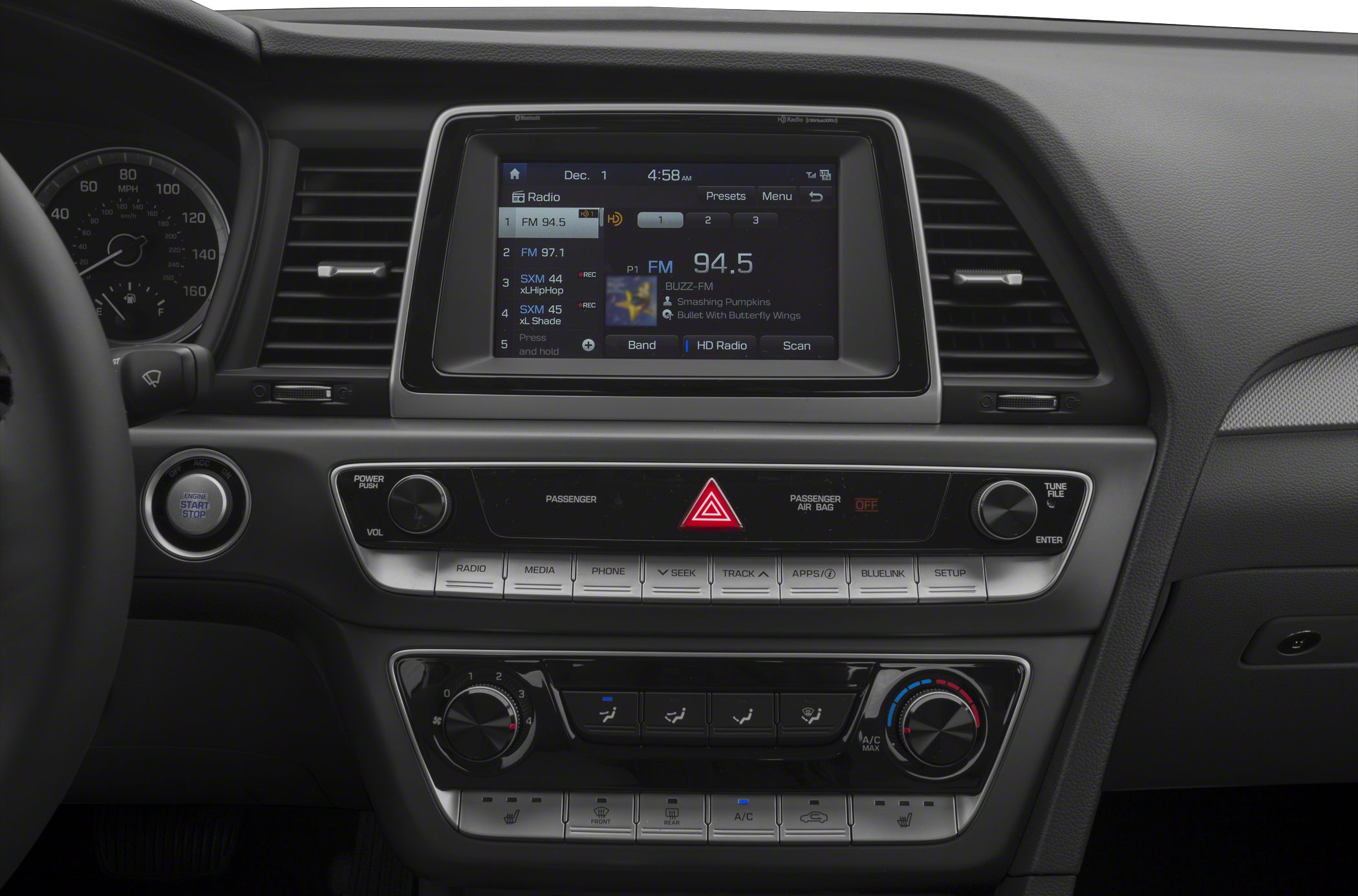 Center console with infotainment screen and climate controls