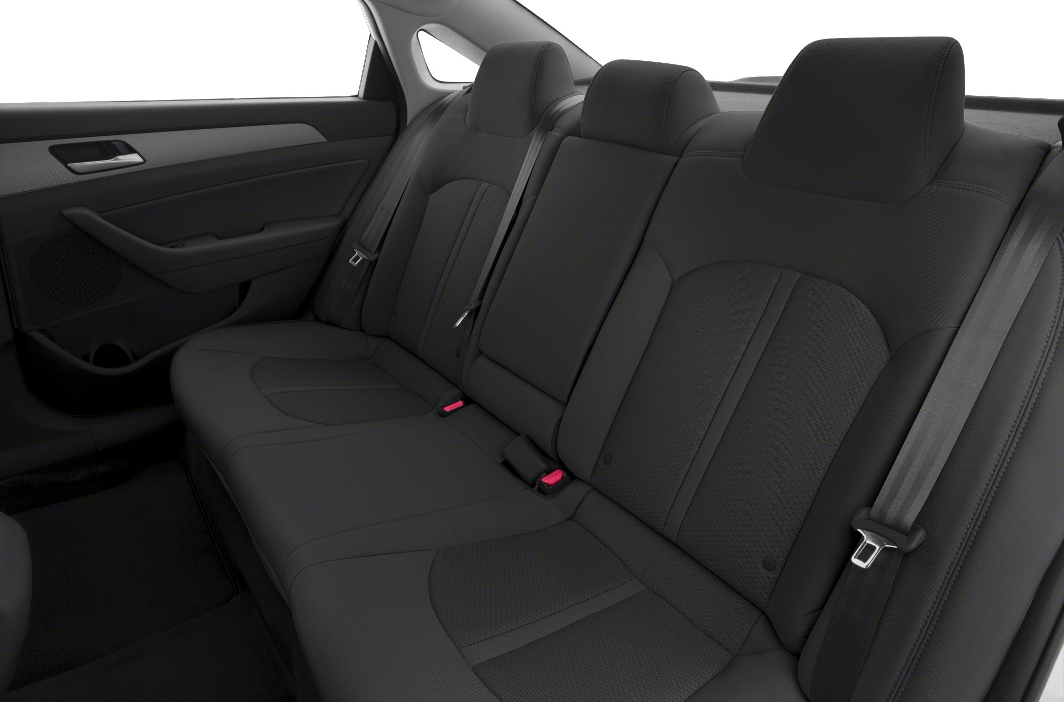 Black leather rear seats with integrated headrests and seat belts