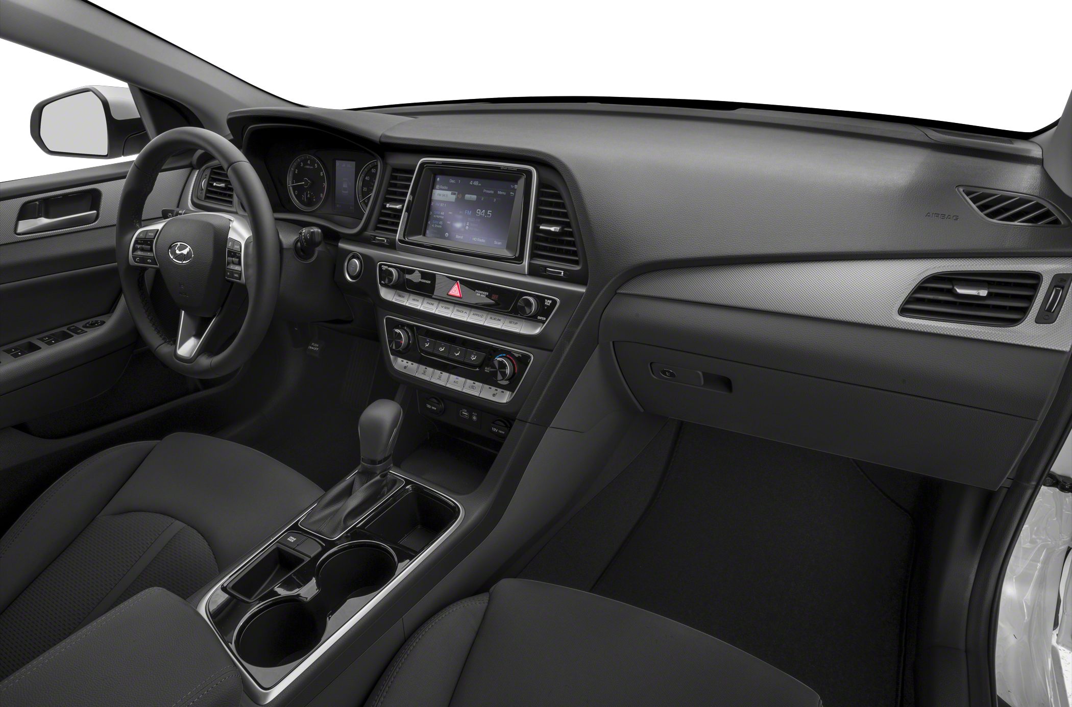 Modern car interior with infotainment screen and center console