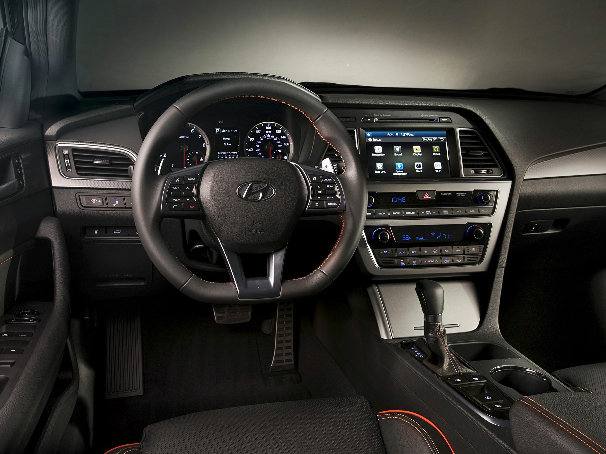 Hyundai Sonata 2015 interior with steering wheel and digital dashboard