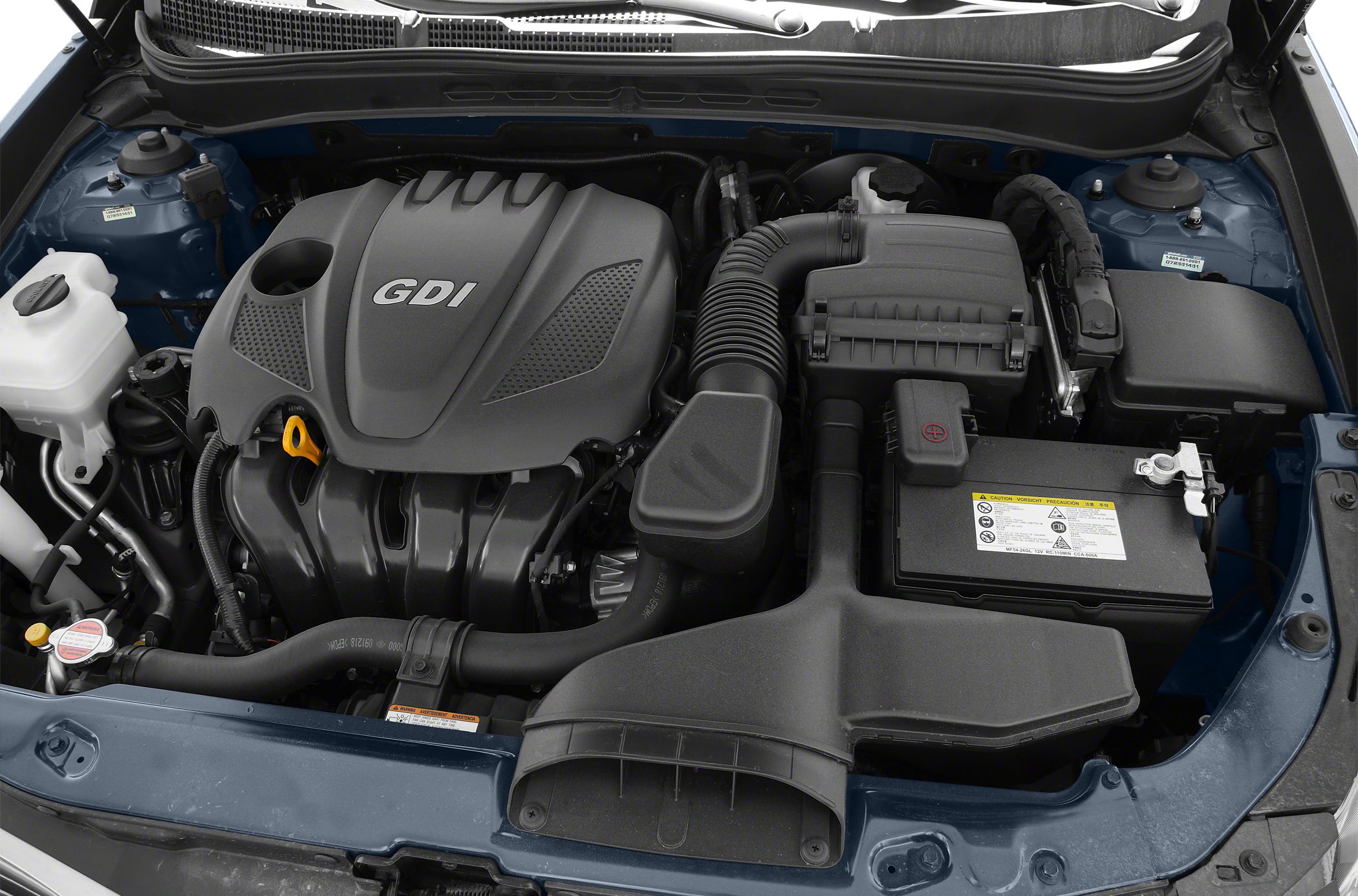 Engine bay with GDI engine cover and air intake system