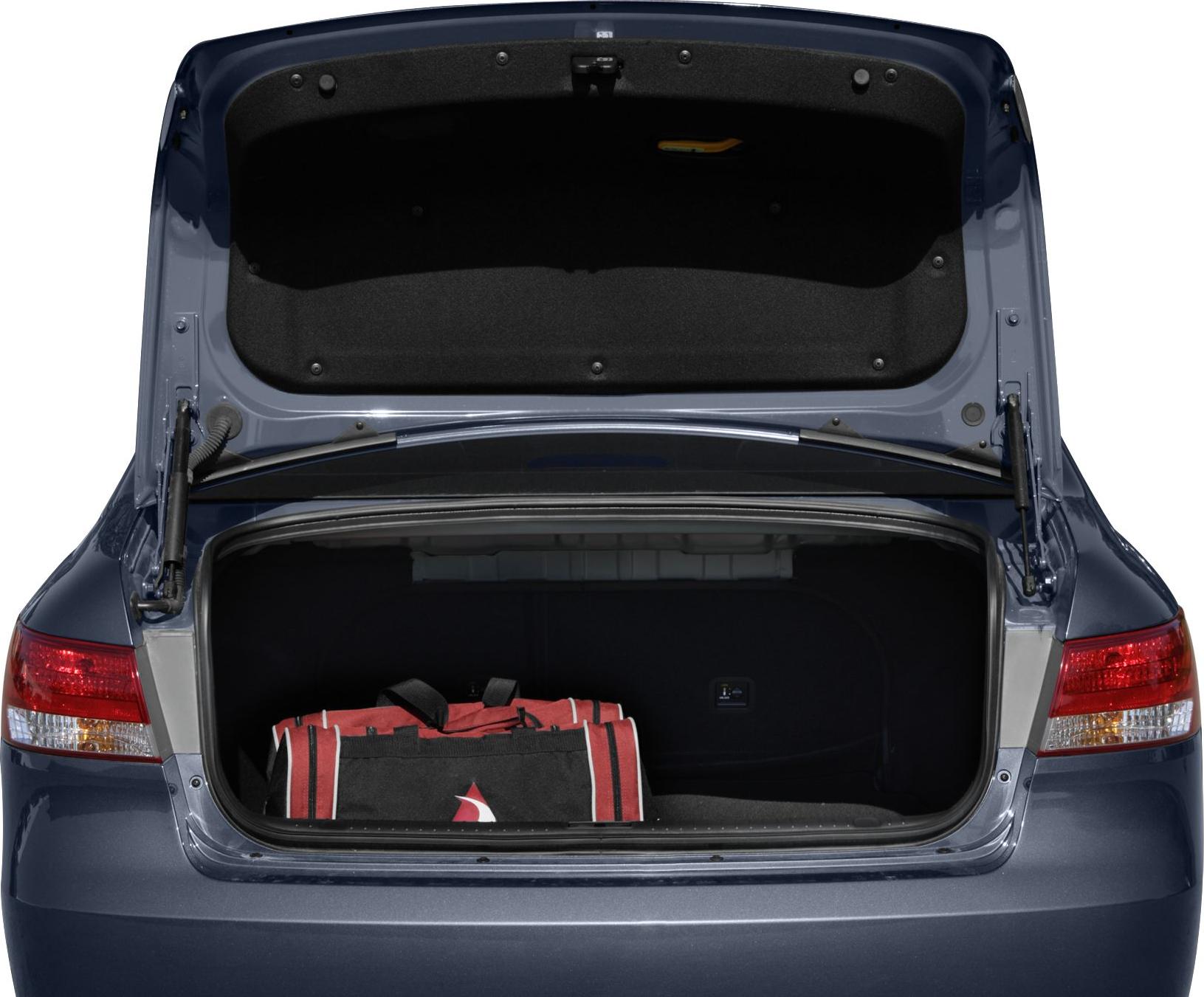 Open sedan trunk with visible cargo space and bag.